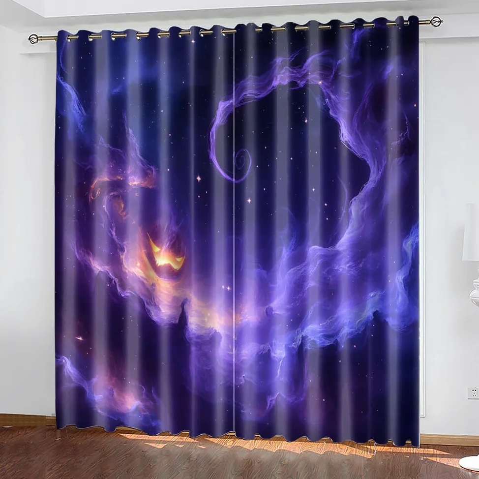 Rideau Occultant Thermiques Nuages Bleu Violet Rideaux Occultant Salon Chambre 2 Pièces Polyester Lavable Rideau Thermique Isolant Anti Froid Opaque à Oeillets 2x85x200 cm