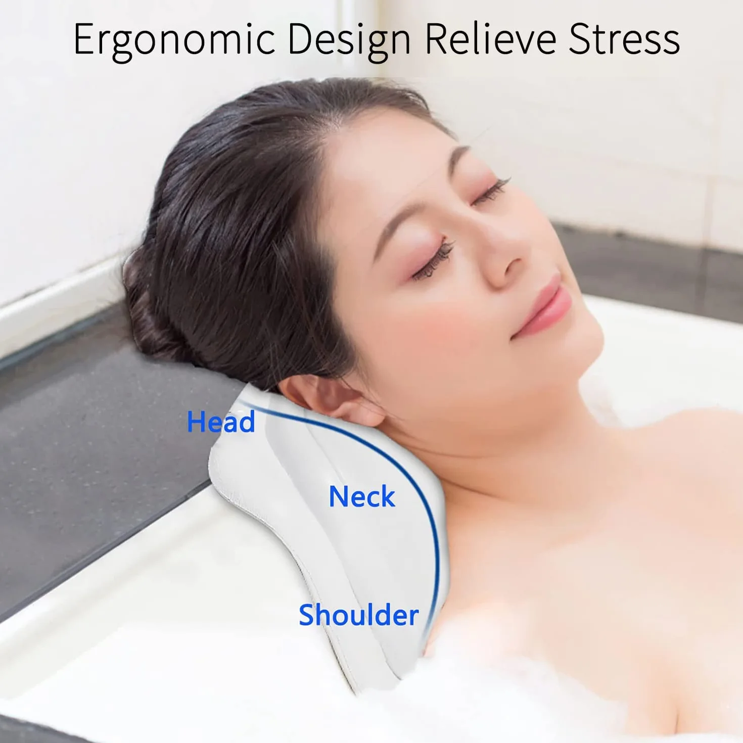 Oreiller de Bain Imperméable PU avec Ventouses, Coussin Baignoire Ergonomique Spa - Blanc