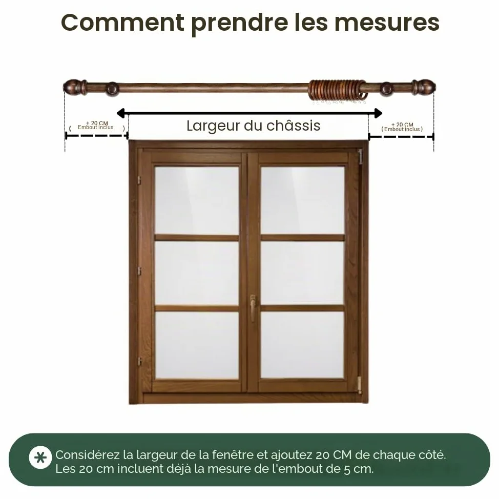 TENDAGGIMANIA Tringle RideauCouleur NOYER en Bois Resistant - Diamètre 35 mm - Longeur: 300 CM - Barre Rideau Mouvement Manuel - Avec Anneaux et tous les Accessoires