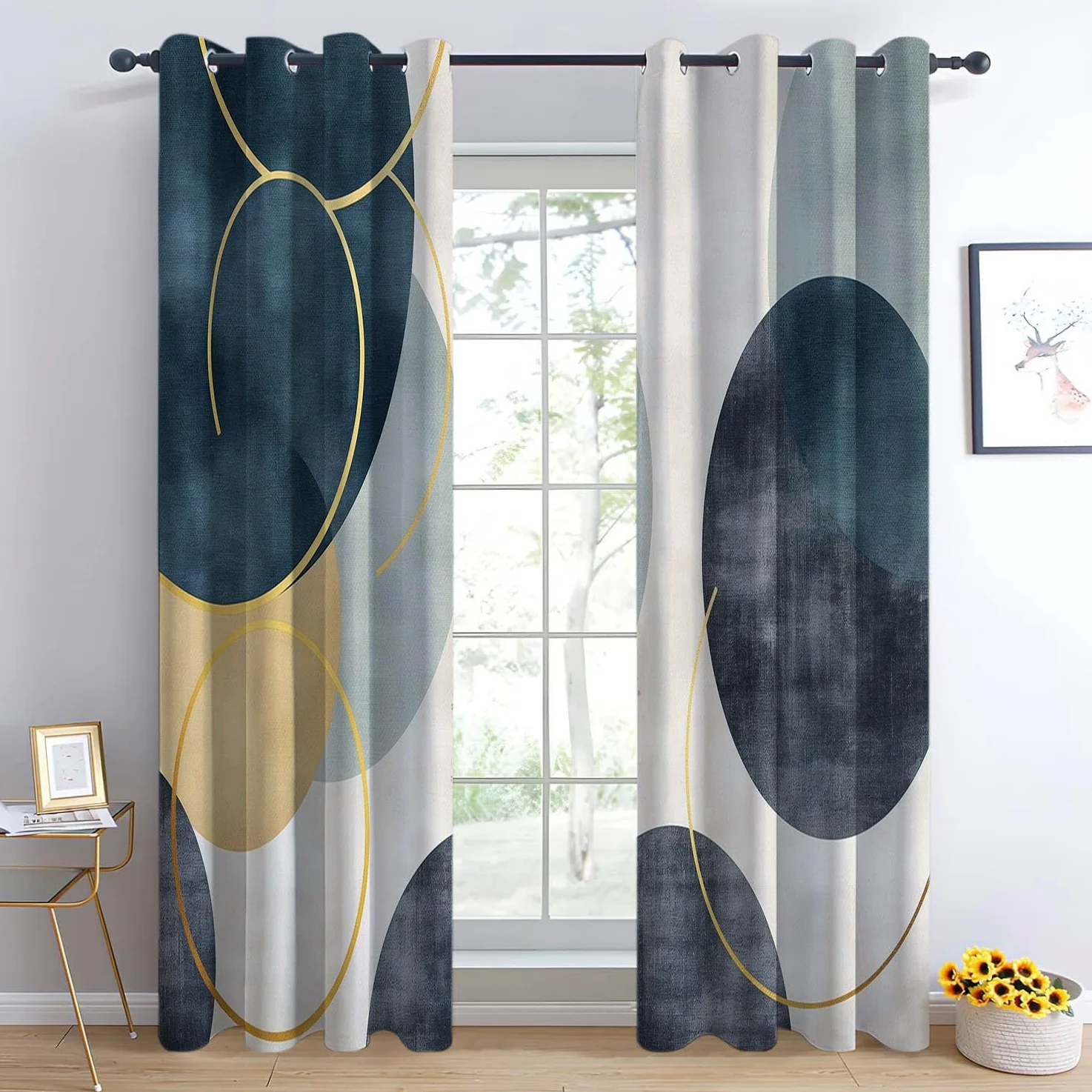 Lot de 2 Rideaux Occultants Enfants Motifs Géométriques Abstraits, Rideaux à Oeillets Isolation Thermique pour Chambre Salon Maison Bureau Cuisine Décoration L140 x H225 cm