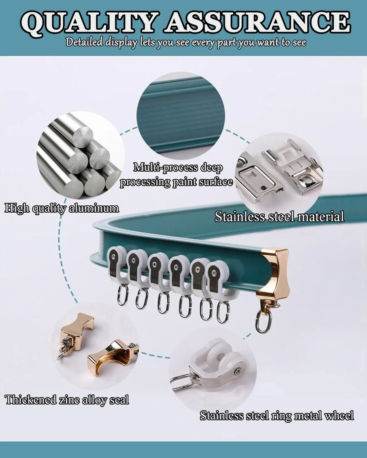 Tringle à rideau double rail en aluminium flexible pour fenêtres droites ou baies vitrées, tringles à rideaux de douche durables et pliables pour une installation facile (couleur : blanc, taille : 1