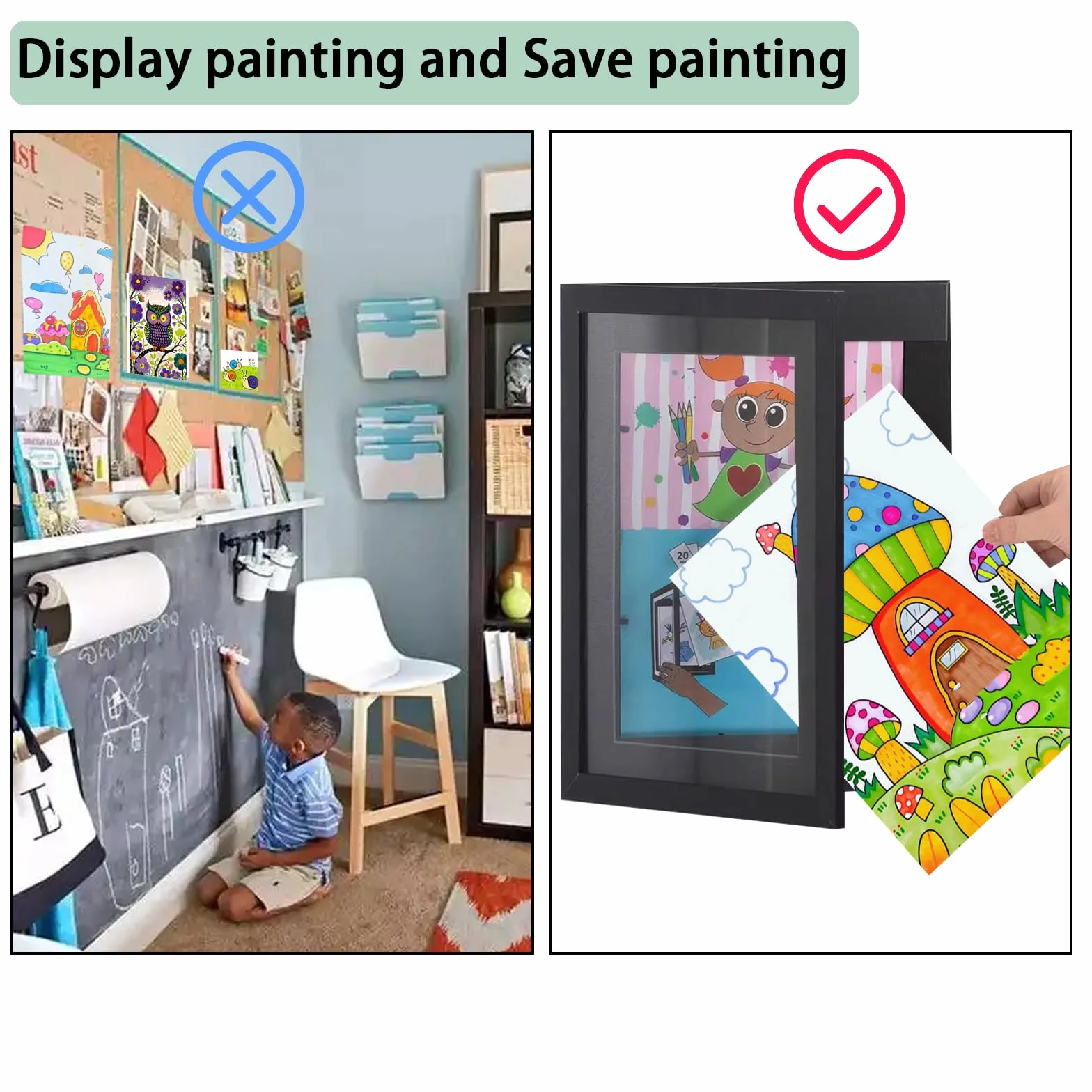 Cadre Photo Enfant A4 Noir Bois Ouverture Frontale avec 150 Dessins