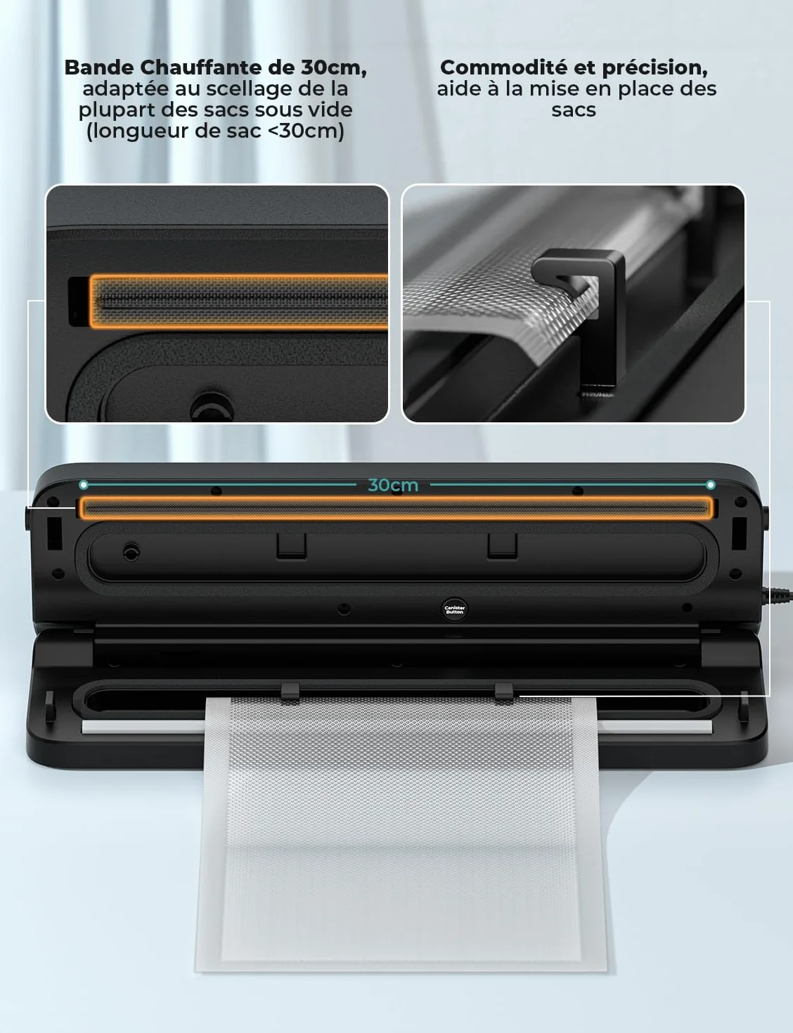 Machine Sous Vide Alimentaire 5 en 1, Appareil Sous Vide avec Mode Sec et Humide, 10 Sacs Inclus, Noir