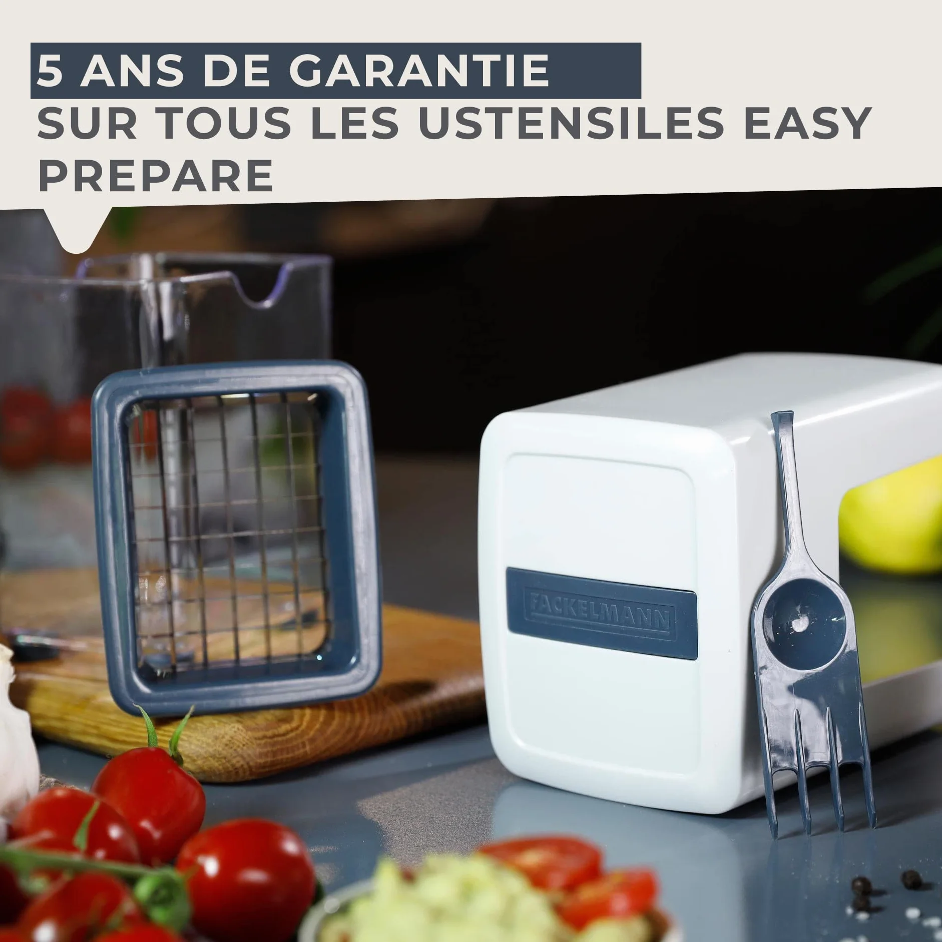 Fackelmann Coupe frite Manuel Plastique Blanc Bleu 11,5 x 10 x 16 cm