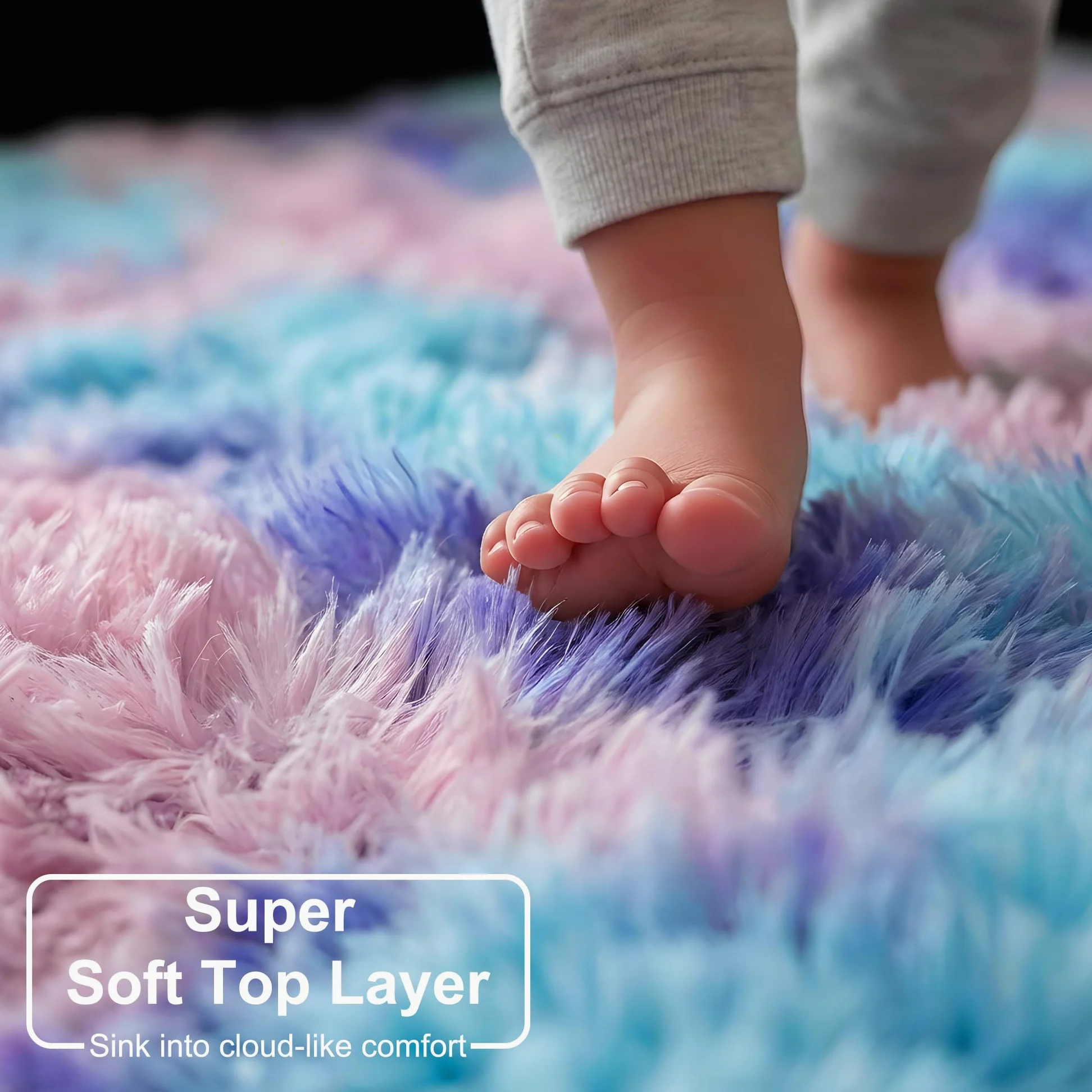 Amdrebio Tapis pelucheux mignon et mignon pour chambre à coucher, chambre de fille, décoration de chambre d'enfant, salle de jeux, dortoir, point de sirène, tapis pelucheux en peluche pour bébé et