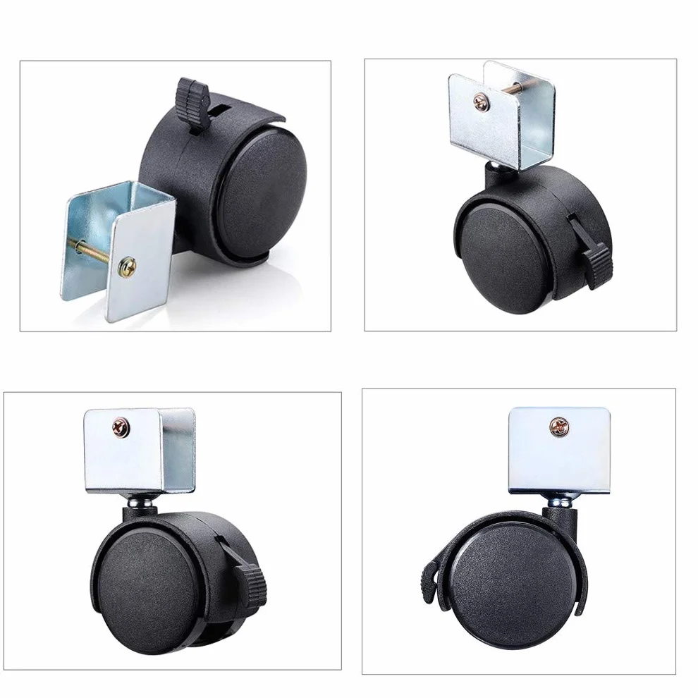 Roulettes de Lit d'enfant 50mm 4 Roues Pivotantes avec Frein Double Roue Charge 70kg Noir Support en U 20mm