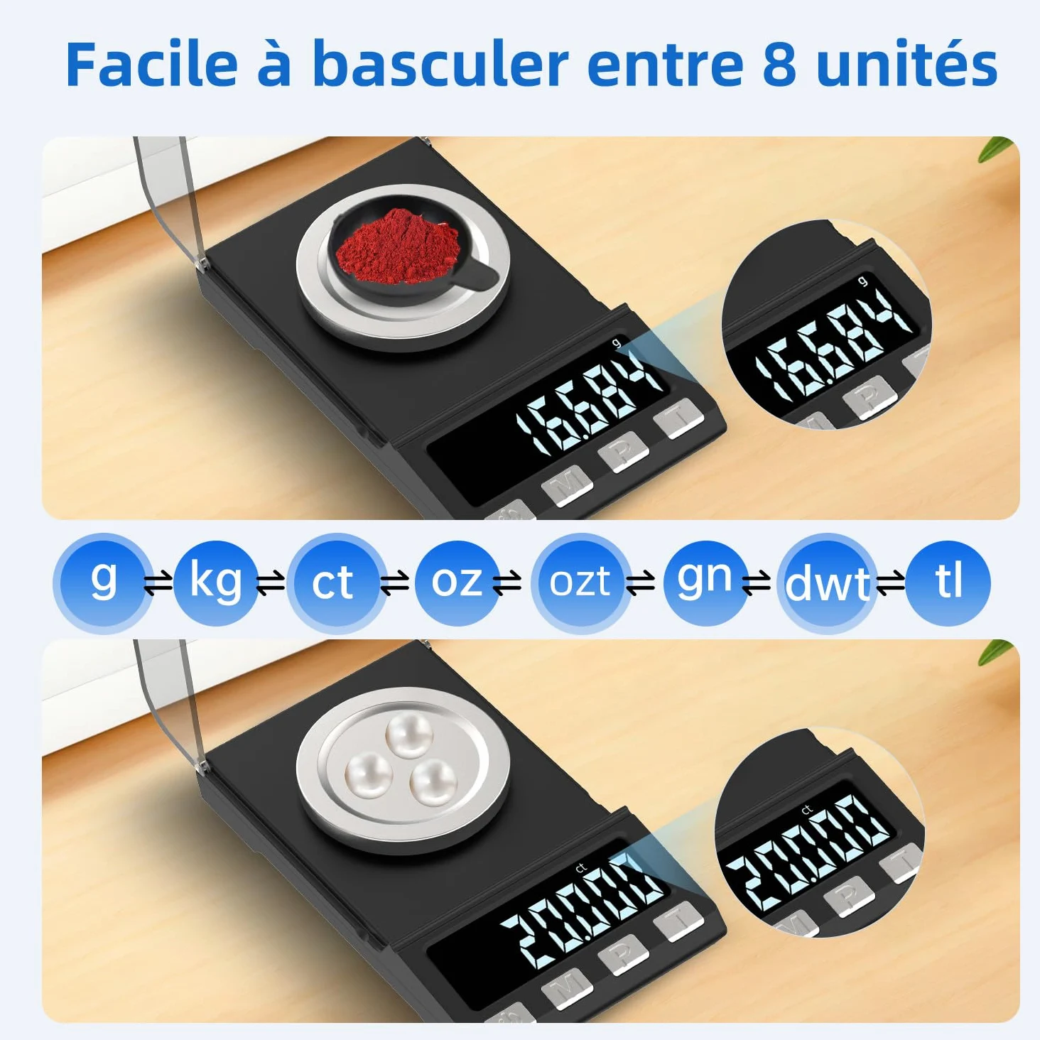 Rechargeable par USB 100g/0.001g Balance de Precision Milligrammes Balance de Poche Balances de Bijoux,Balance de Cuisine Apply to Weighing La Poudre,Bijoux, Or Poche avec Poids D'étalonnage