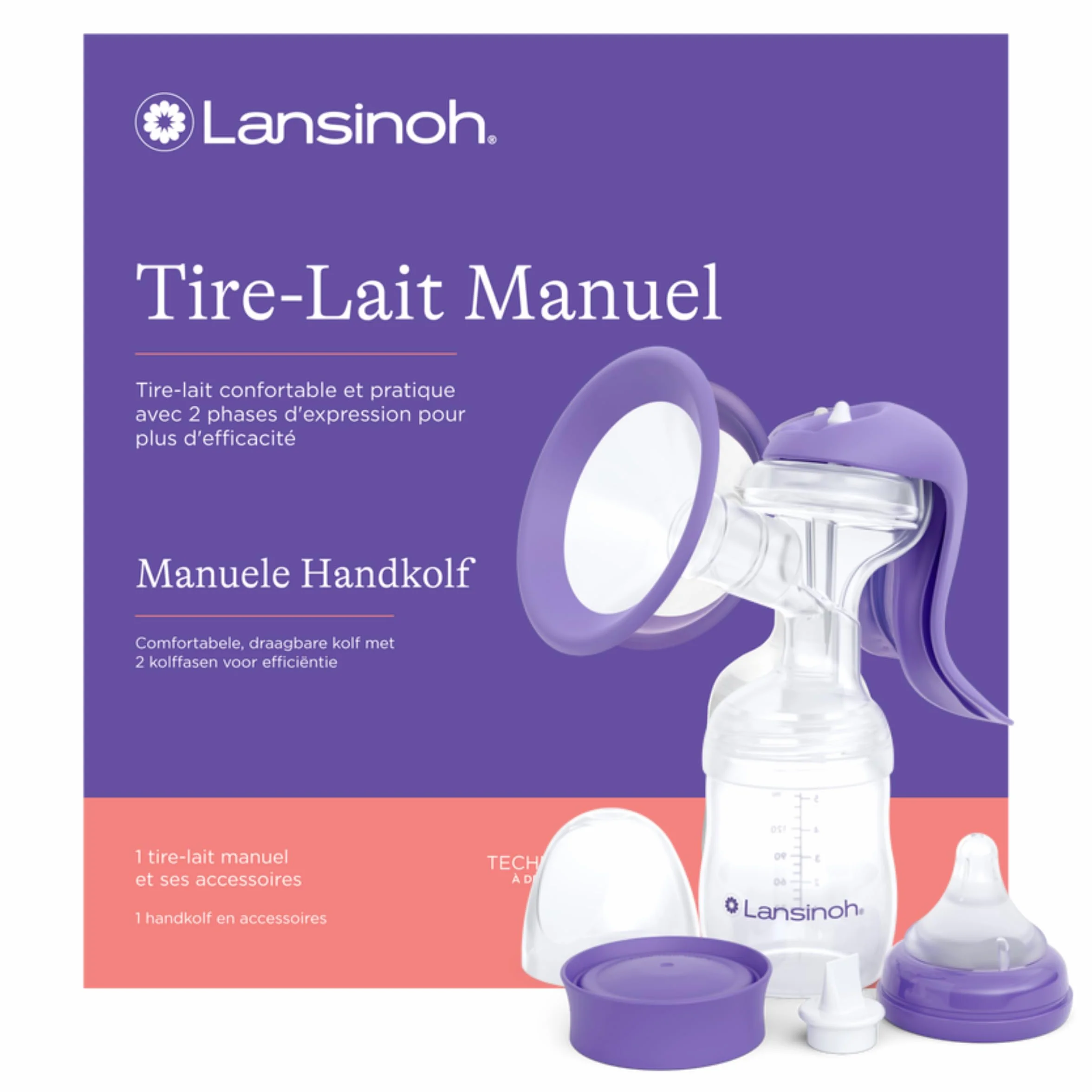 Lansinoh Tire-lait Manuel – Expression du Lait Maternel Sans Pile – Système Bi-Phase – Téterelle ComfortFit – Léger, Discret, Utilisation à Une Main