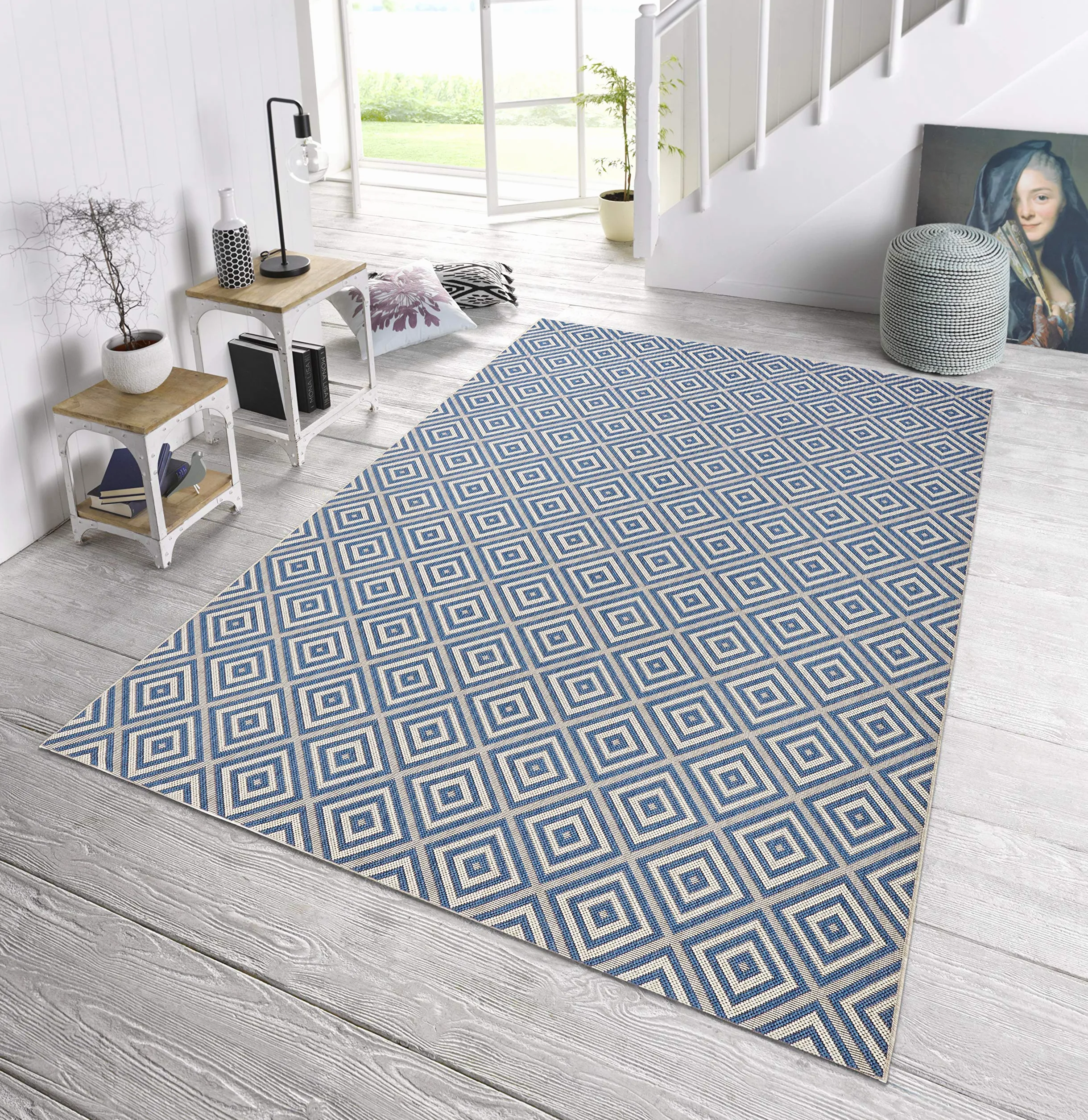 NORTHRUGS Tapis pour l'intérieur et l'extérieur - 140 x 200 cm - Résistant aux intempéries - Moderne - Motif géométrique à carreaux - Pour balcon, terrasse, jardin, jardin d'hiver, salon - Imperméable