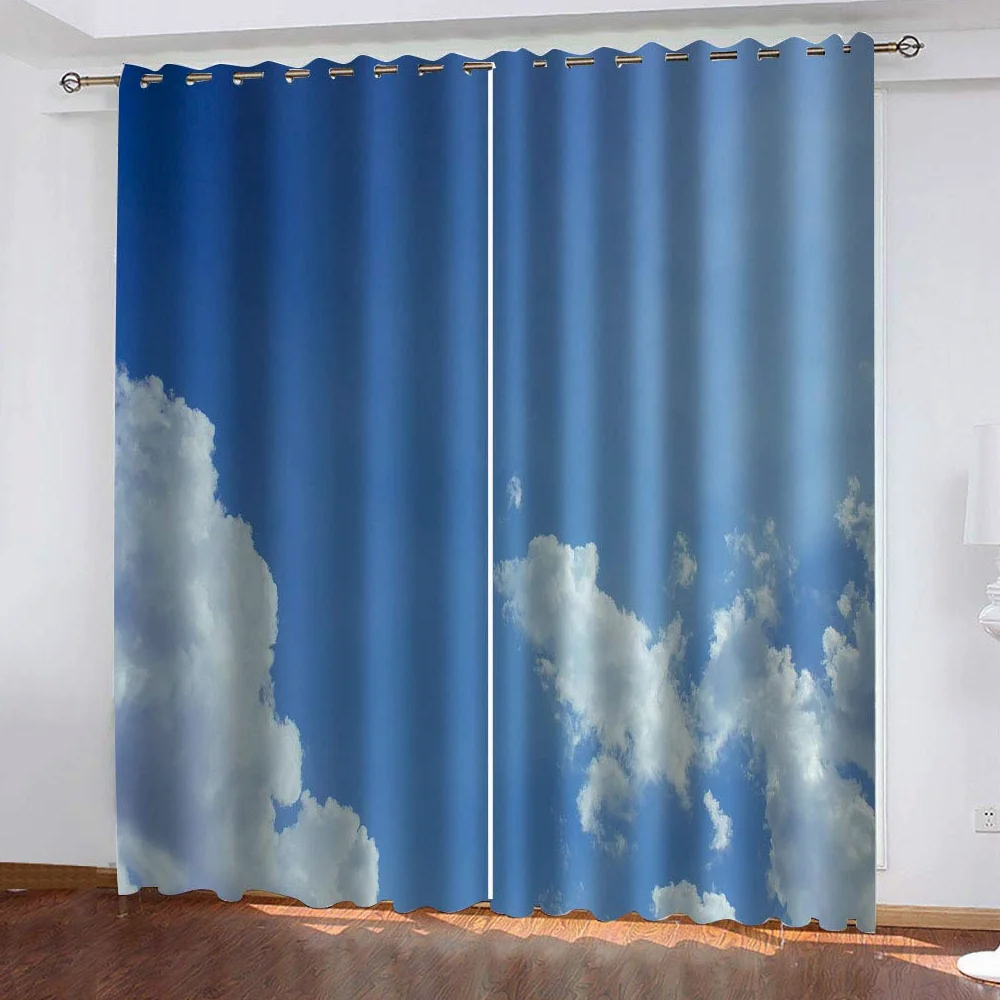 Rideaux Et Draperies Intérieurs 3D Ciel Bleu Nuage Blanc Paysage Motif Rideau Occultant À Oeillets Decoration Salon Chambre Maison pour Enfant Adulte 2 Pièces 280x160Cm Design Moderne Imprimé