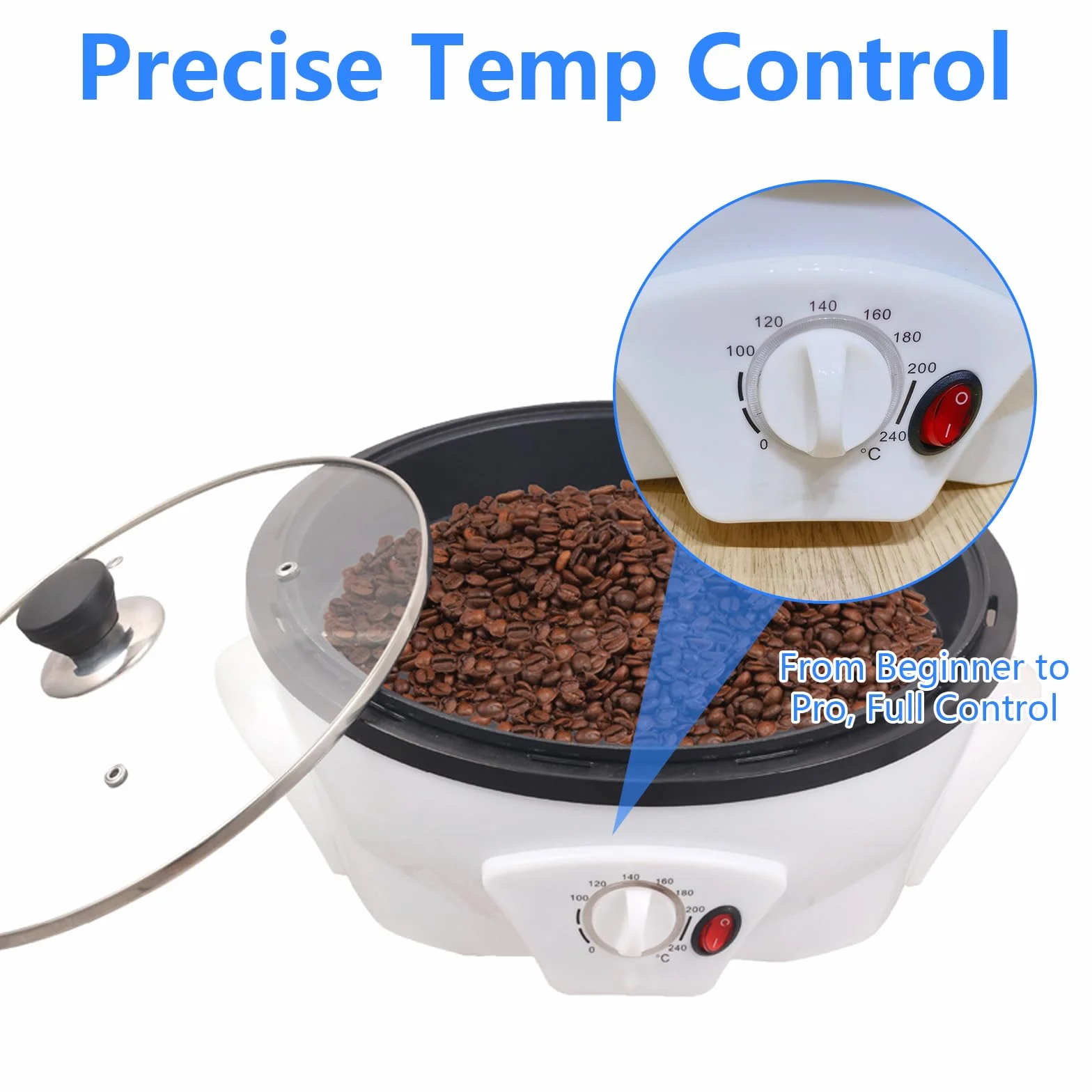 Torréfacteur De Café Électrique 1200W 500g Machine À Torréfier Les Grains Avec Minuteur Température Réglable 0-240°C