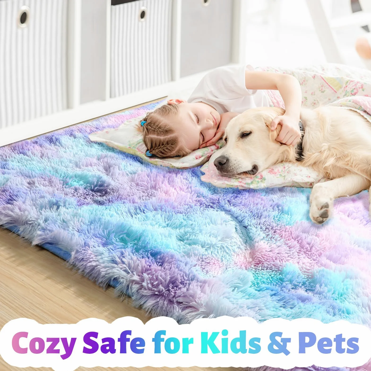 Amdrebio Tapis pelucheux mignon et mignon pour chambre à coucher, chambre de fille, décoration de chambre d'enfant, salle de jeux, dortoir, point de sirène, tapis pelucheux en peluche pour bébé et