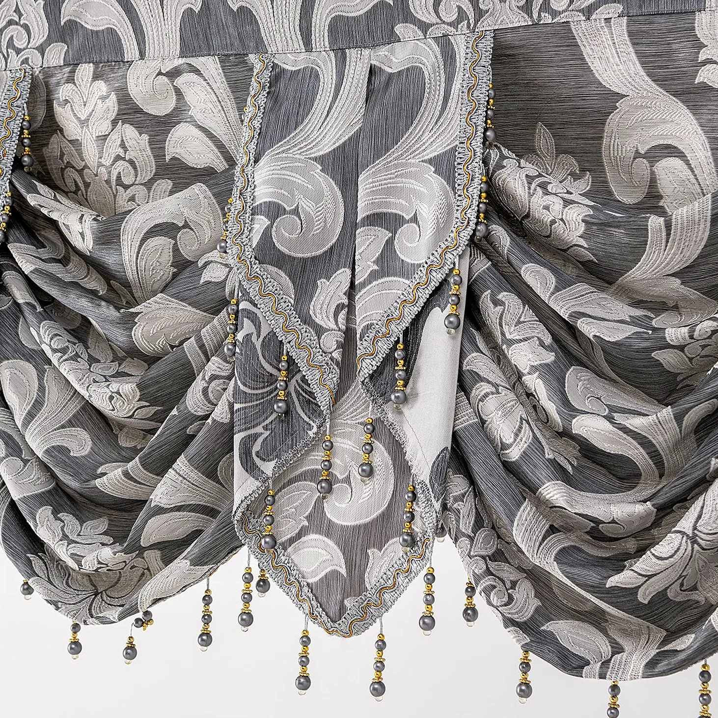 NAPEARL Cantonnières Grises pour fenêtres, Rideaux Jacquard Swag pour Salon, Rideaux Cascade damassés, cantonnière et guirlandes pour Chambre à Coucher, Cuisine (1 Panneau, 155 cm de Large)