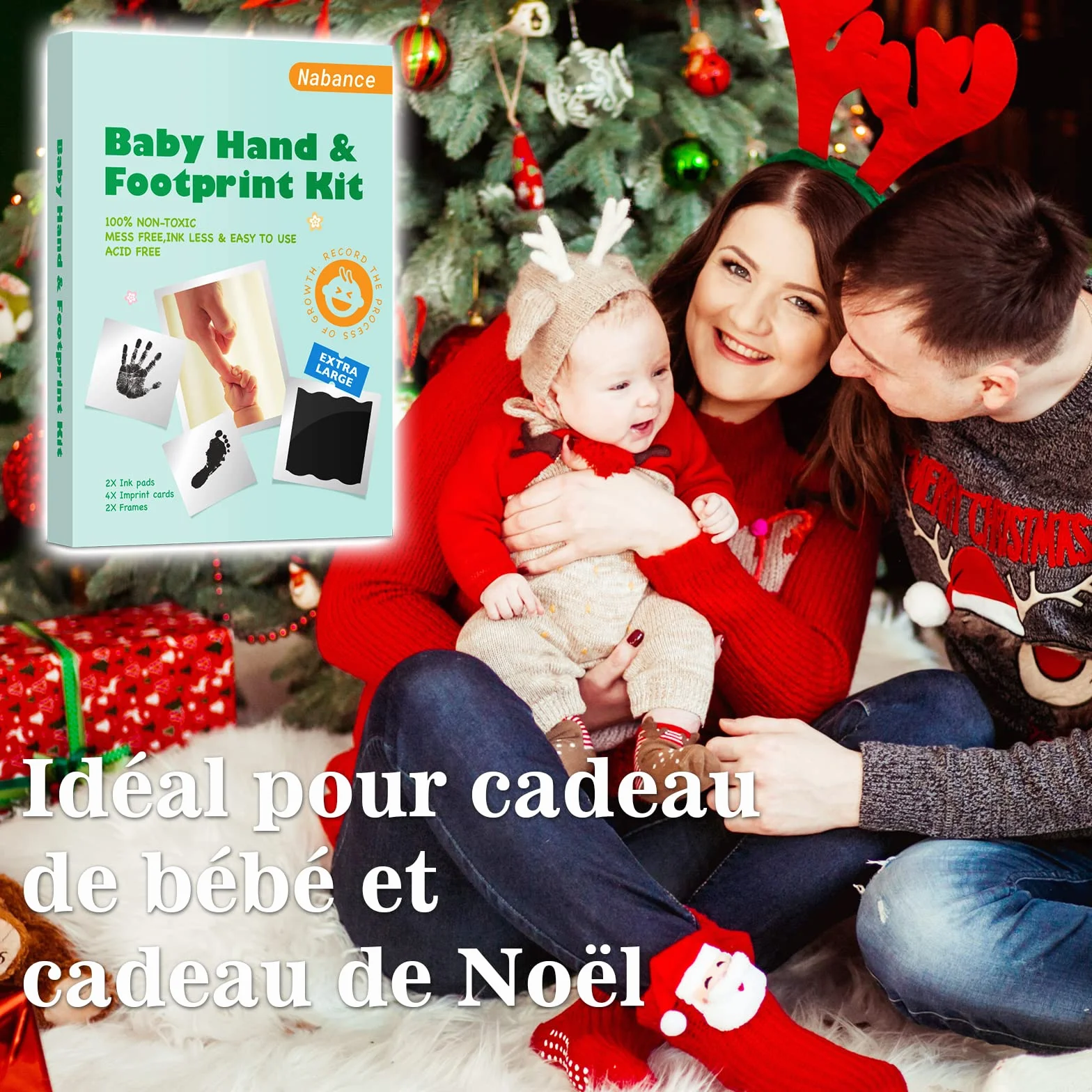 Nabance Kit Empreinte Bébé 0-12 Mois Pieds et Mains avec 2 Cadres Photo Souvenirs