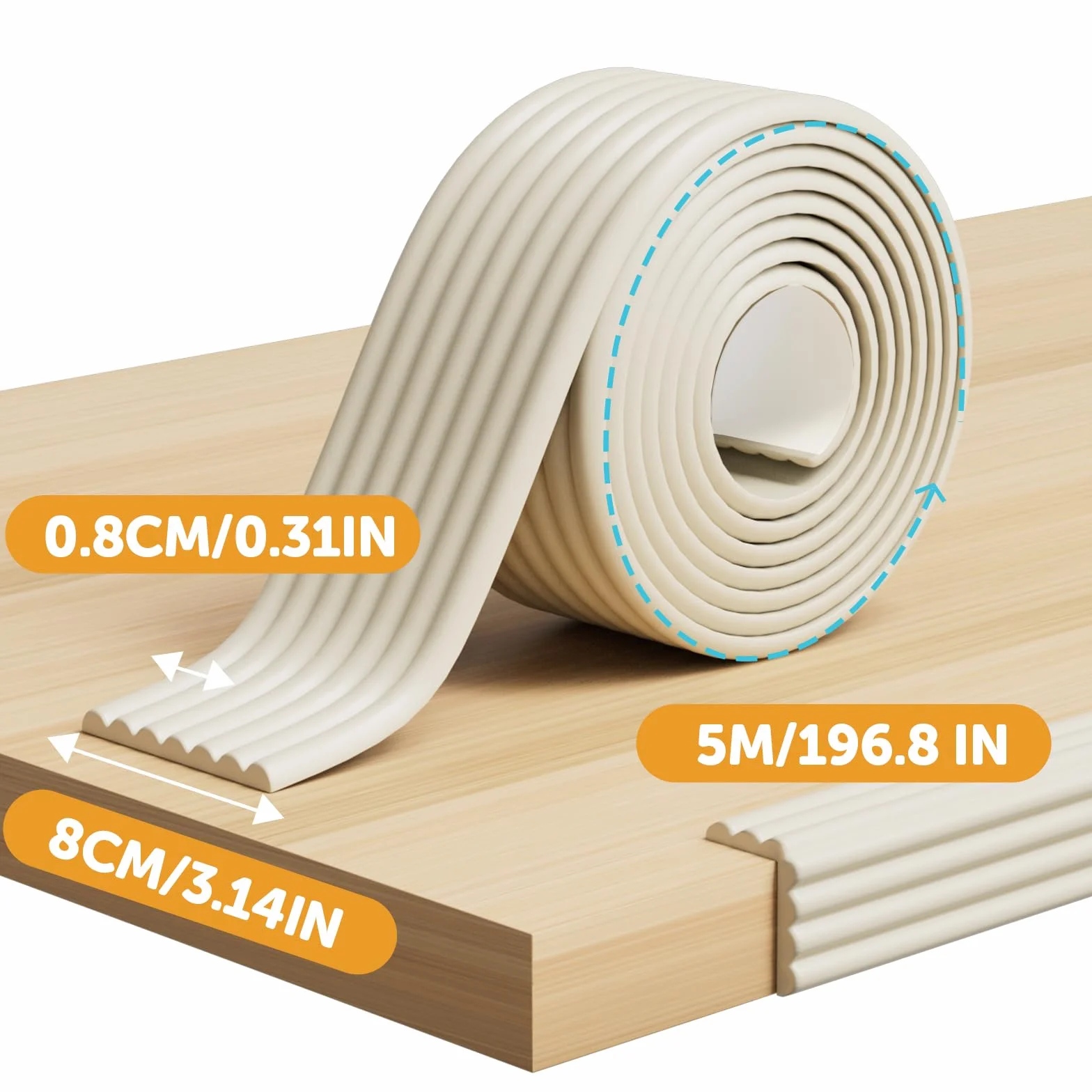 shinfly Protection Coin de Table en Mousse pour bébé, 500cm x 80mm x 8mm Mousse épaisse et Douce Protection des Bords de Meubles, Protection des Bords autocollante pour Bébé/Enfants Kits Blanc Cassé
