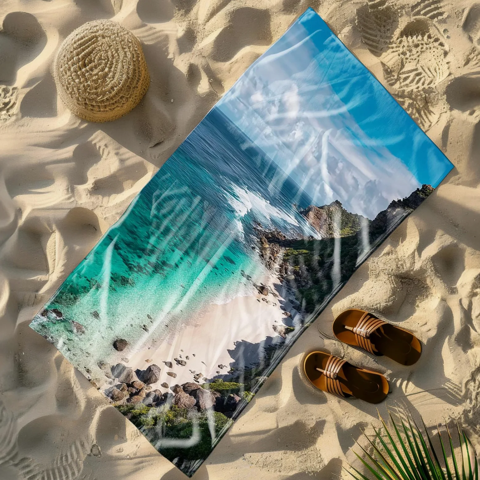 Tapis de Plage XXL Anti Sable Ocean Stone Vert Serviette Piscine Adulte,Natte De Plage Pliable, Voyage Accessoires De Plage Camping,Serviette de Bain Personnalisée