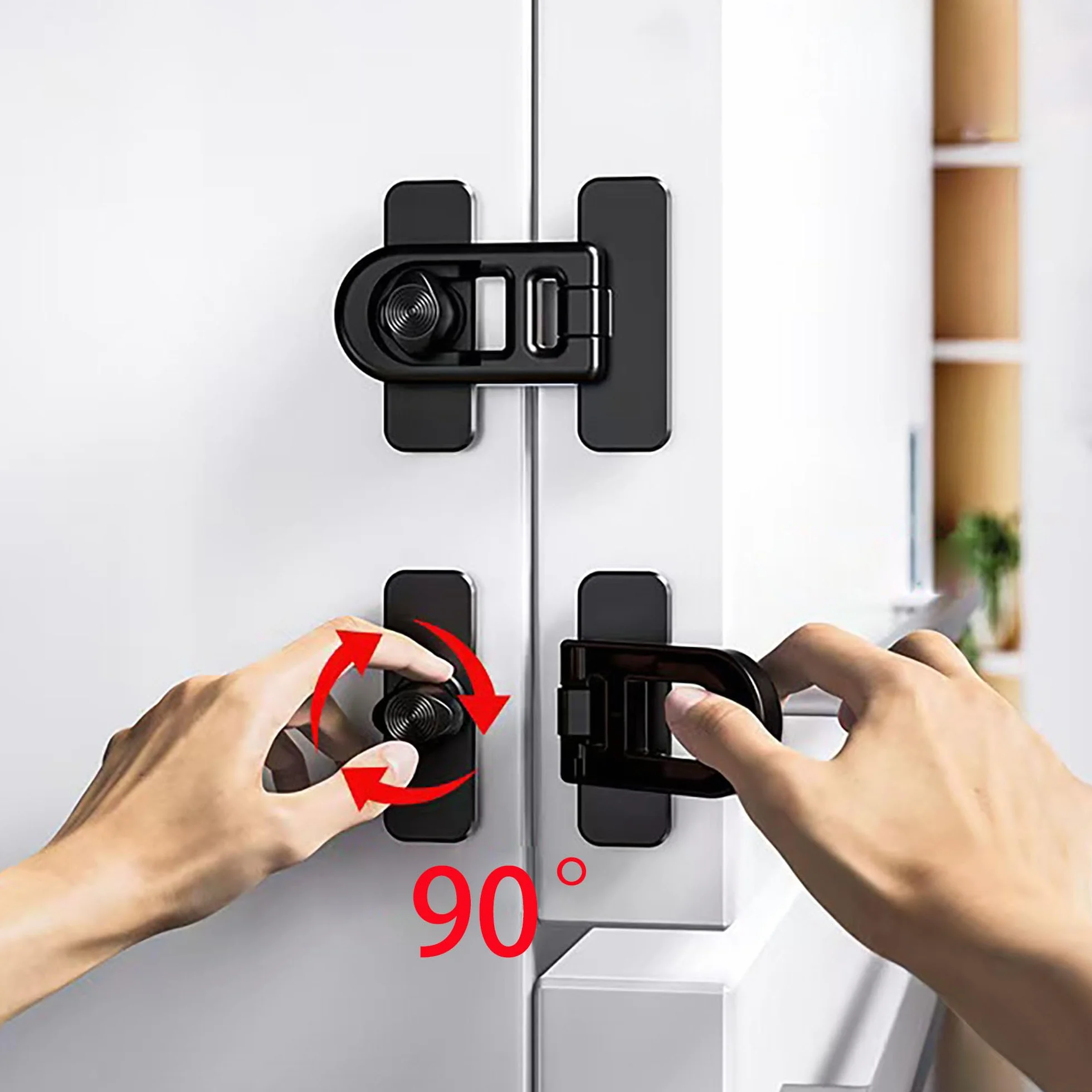 Serrure de porte de réfrigérateur sécurité enfant 4 Pack Noir adhésif 3M