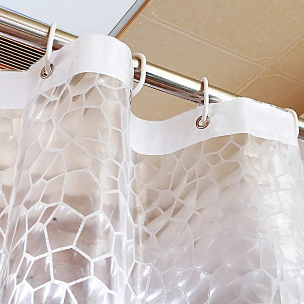 Rideau de douche géométrique, Rideau de douche tissu Rideau de douche Épais Imperméable Translucide Environnement Protection Rideaux de douche pour la maison-blanc W300xH200cm(118x79inch)
