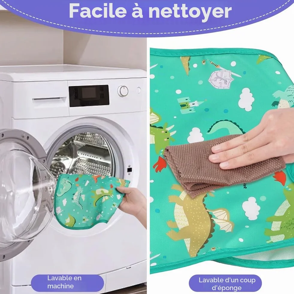 Bavoirs Bébé 7pcs Imperméable Lavable Bandana Grandes Poches Alimentaires