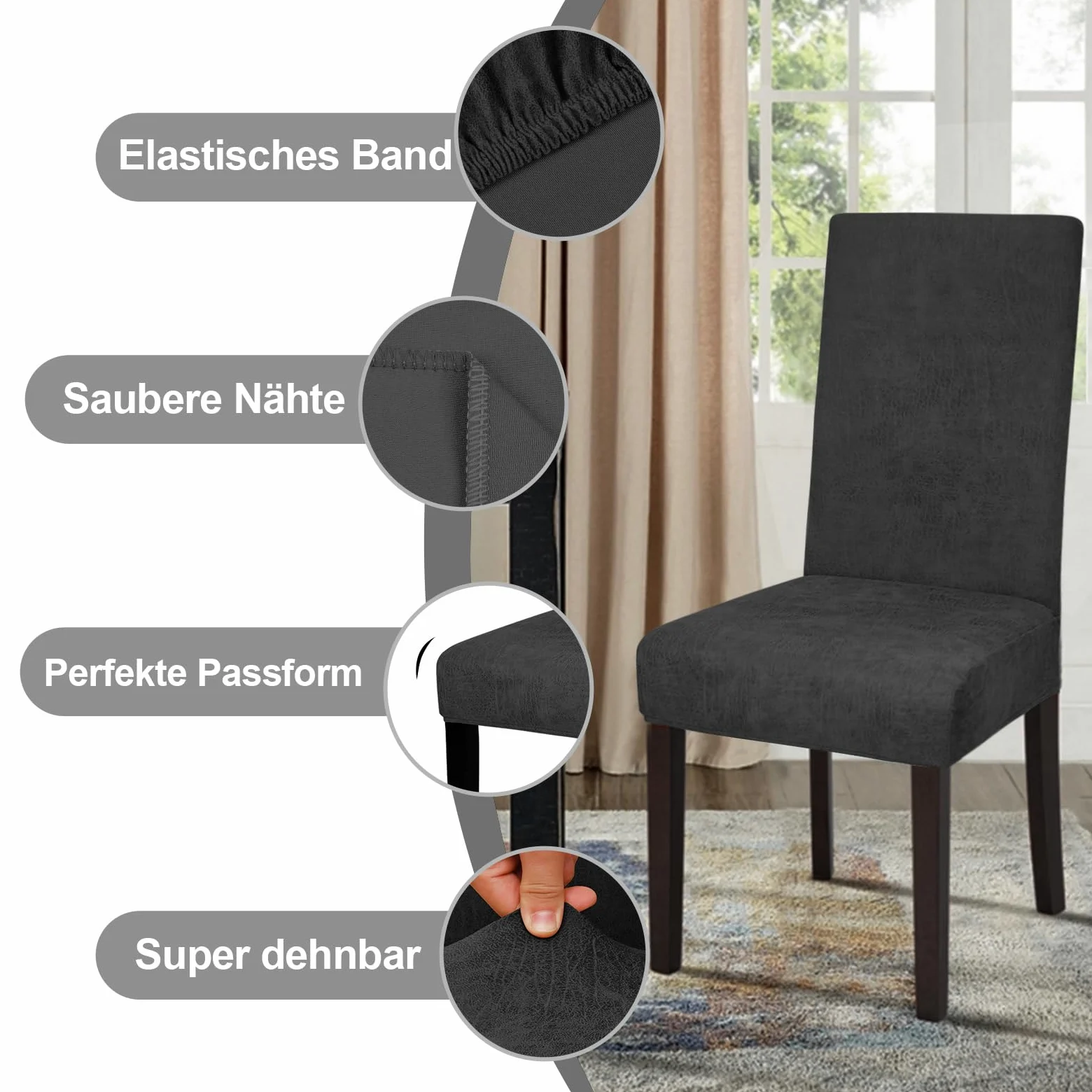 Alishomtll Lot de 6 housses de chaise en cuir synthétique extensible - Noir | Housse de chaise élastique universelle lavable pour chaises de salle à manger, cuisine, mariage