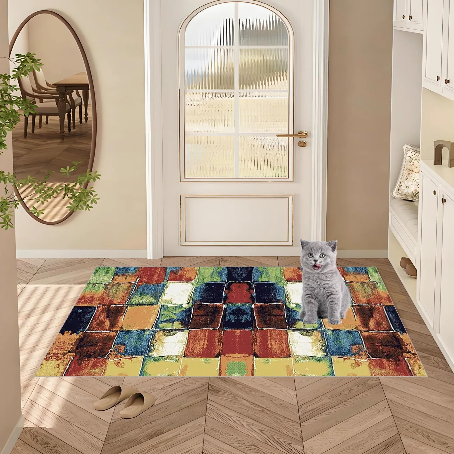 Tapis Cuisine Devant Evier 60 x 140 cm Antidérapant et Lavable Tapis Couloir Long Moderne Motifs Géométriques Tapis d Entree Interieur Tapis de Passage au Metre Tapis de Couloir Salon Chambre
