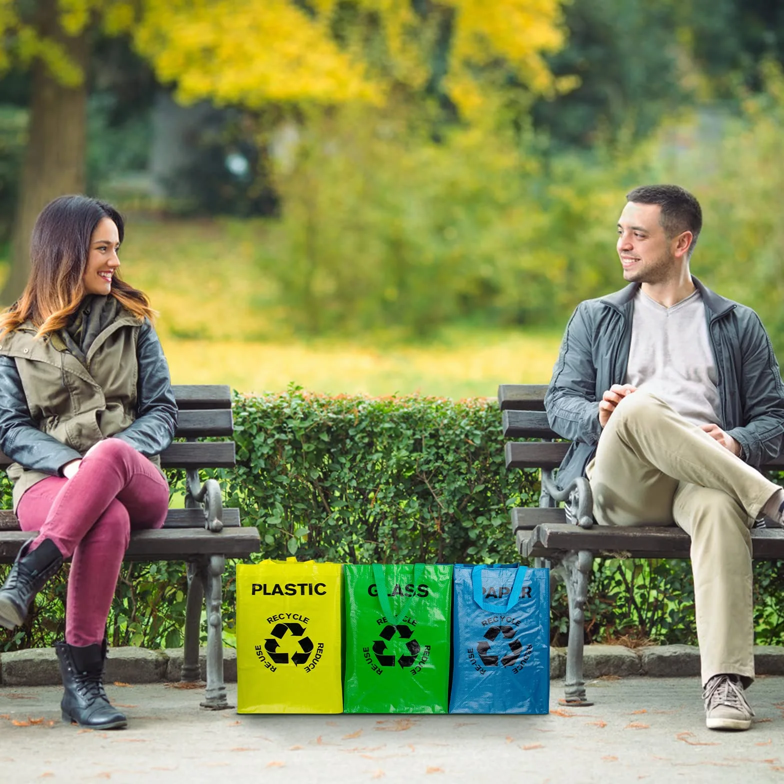 Sacs de Tri Selectif Lot de 3 Poubelle 40L pour Verre Papier Plastique Recyclage Intérieur Extérieur