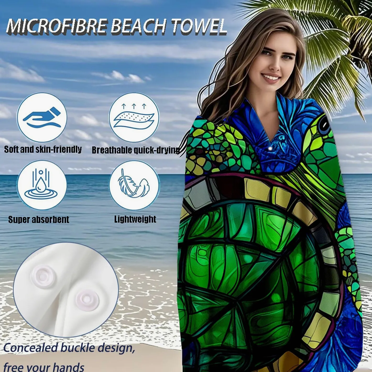 Serviette Plage Tortues de mer Motif, Serviette de Plage XXL 100x180 avec Sac, Serviettes de Bain Microfibre Séchage Rapide Anti-Sable Absorbante Fonction pour Bain Sport Voyages Sauna Piscine Q-700