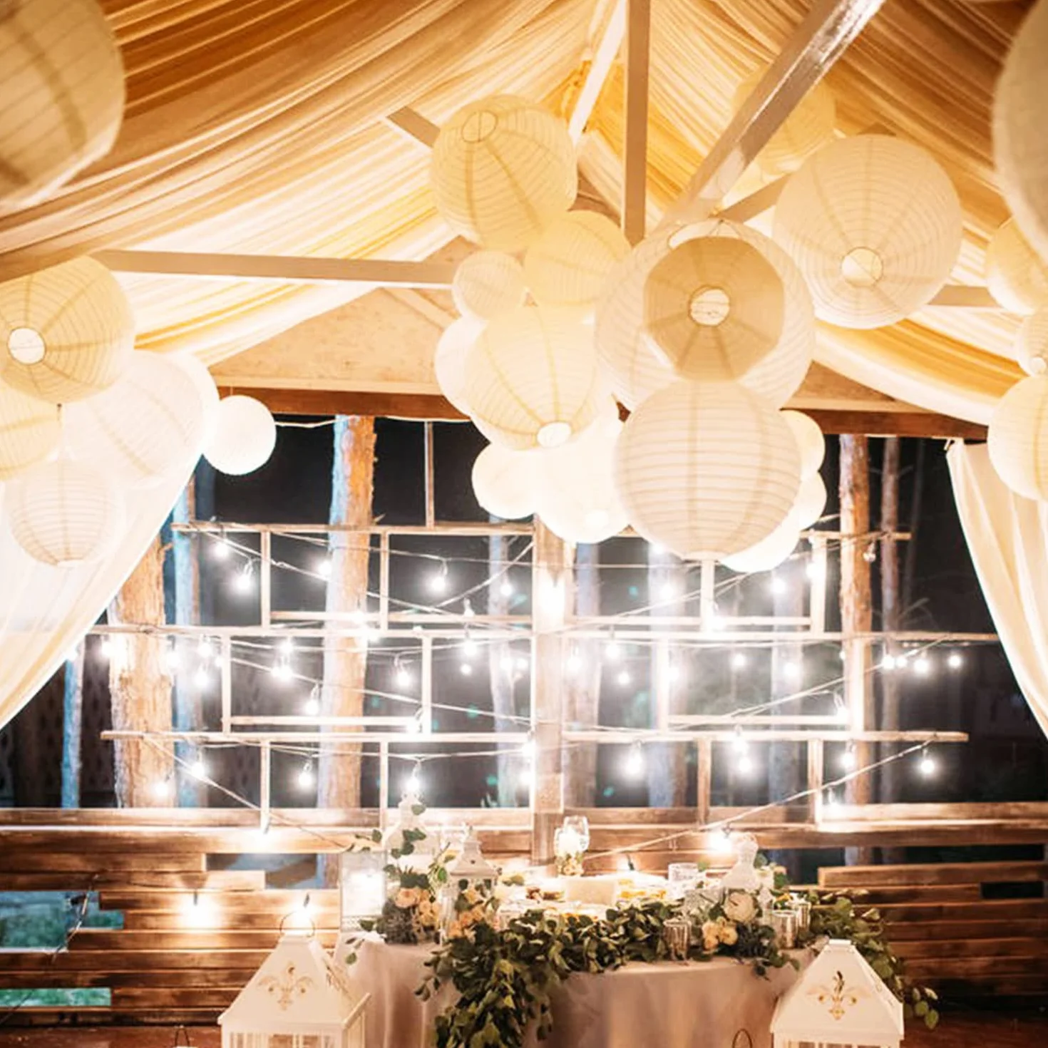 Lanterne en Papier Rond 20 Pièces Beige Blanc 15-30 cm Suspendre Mariage
