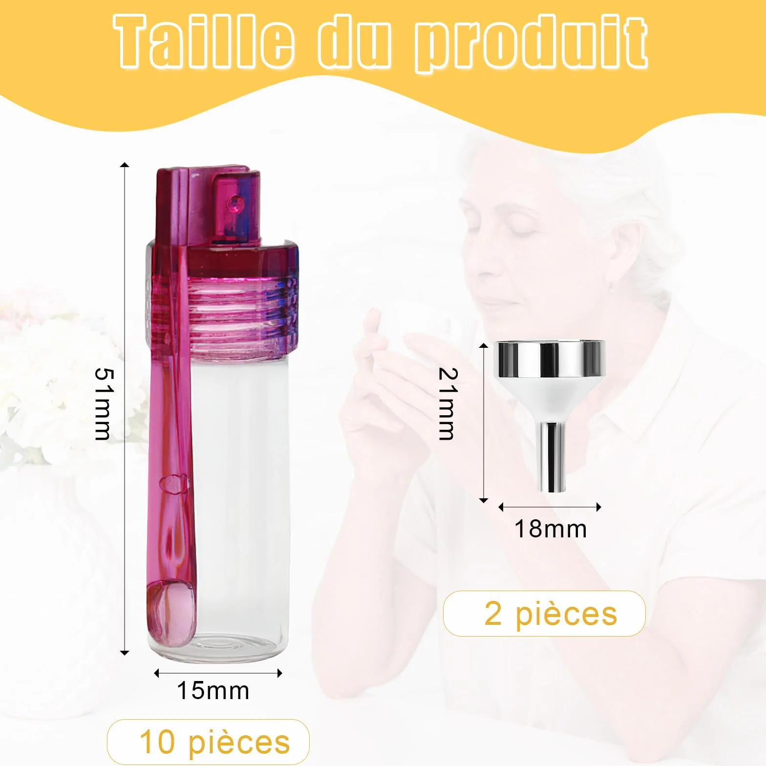 Flacon de Poudre à épices en Verre 51mm avec Cuillère et 2 Entonnoirs Argentés pour Camping Voyage