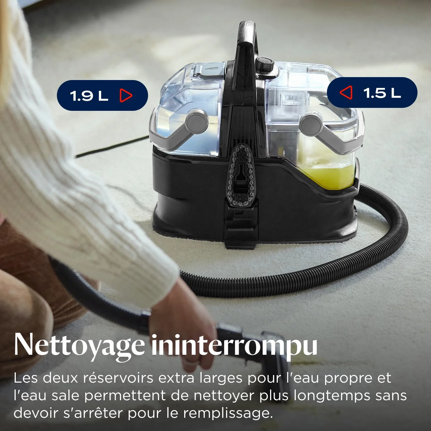 BISSELL SpotClean HydroSteam Shampouineuse Canapé 1000W Nettoyeur Vapeur HydroSteam Tapis Moquettes Meubles Tissus Voiture 3689N
