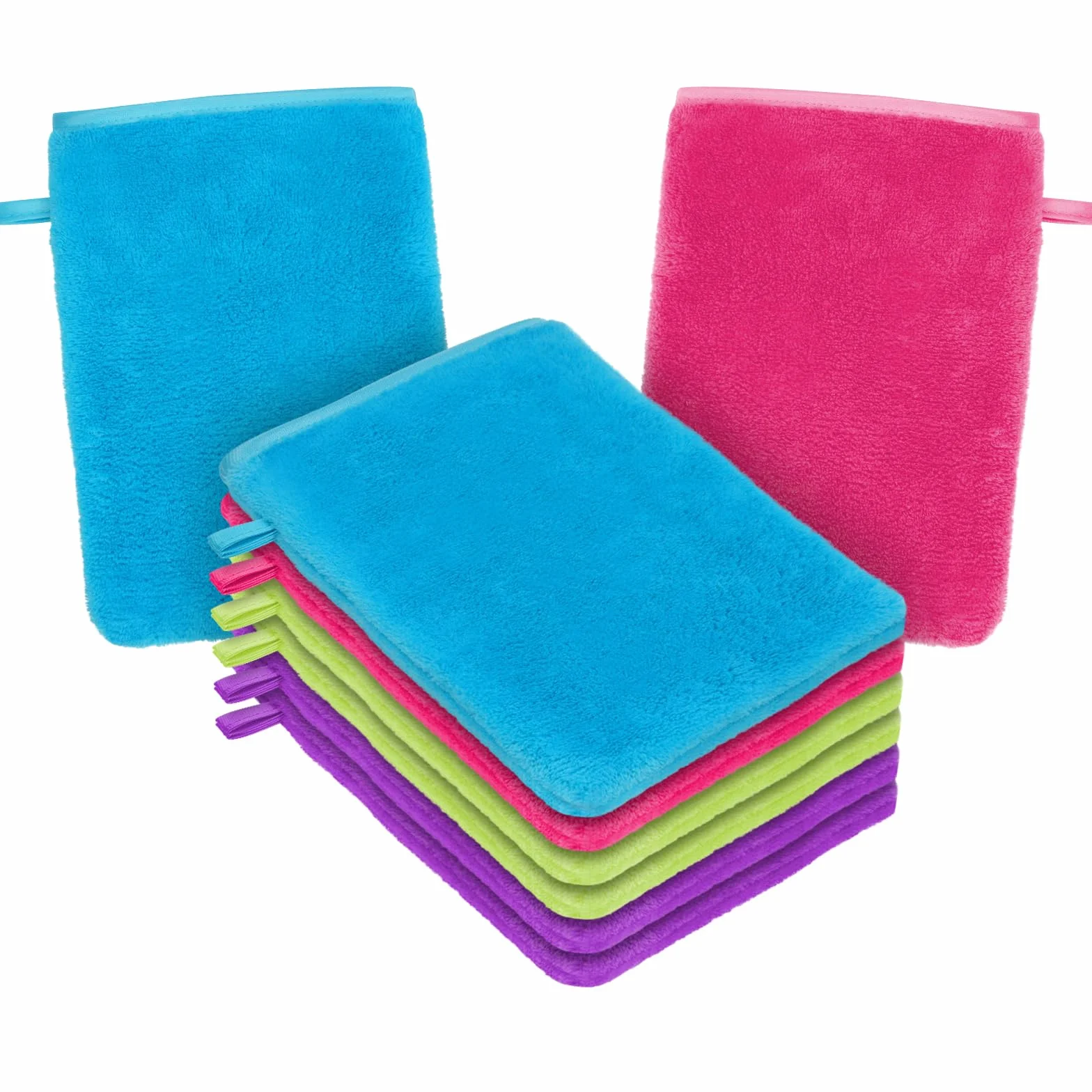HOTUT Gants de Toilette en Microfibre, Lot de 8, Gants de Nettoyage du Visage Doux, Chiffon de Bain en Microfibre, 15 X 20cm