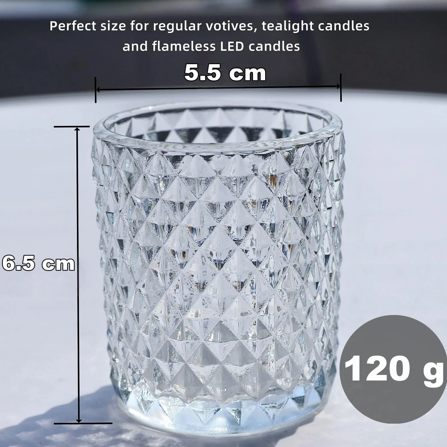 Lot de 12 Verre Photophore Diamant Transparent Bougeoir Chandelier Décoration Intérieur 5,5 x 6,5 cm