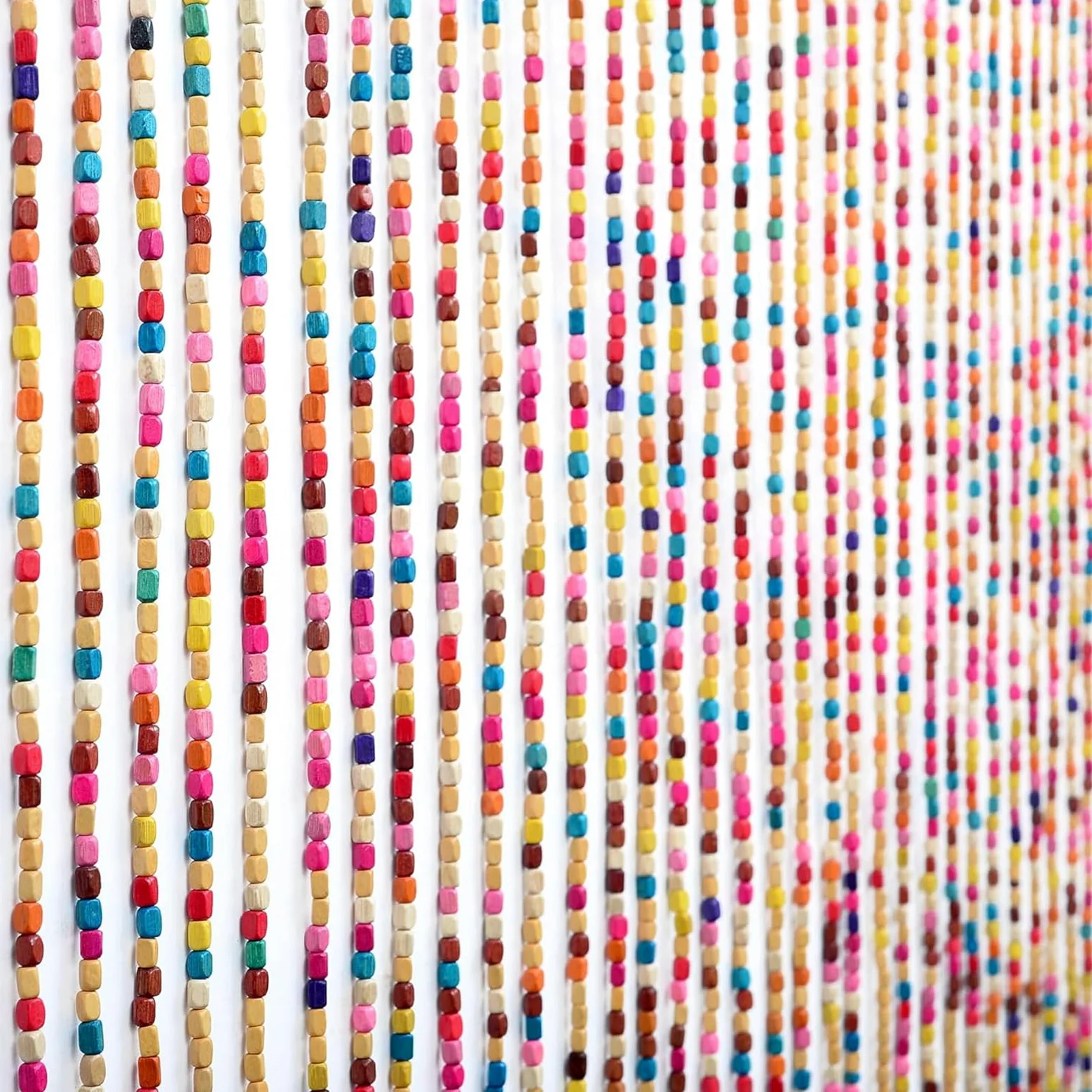 Rideau de porte en perles de bambou - 27 brins - Arc-en-ciel - Bois naturels multicolores - Rideau à fils - Anti-insectes - 90 x 175 cm