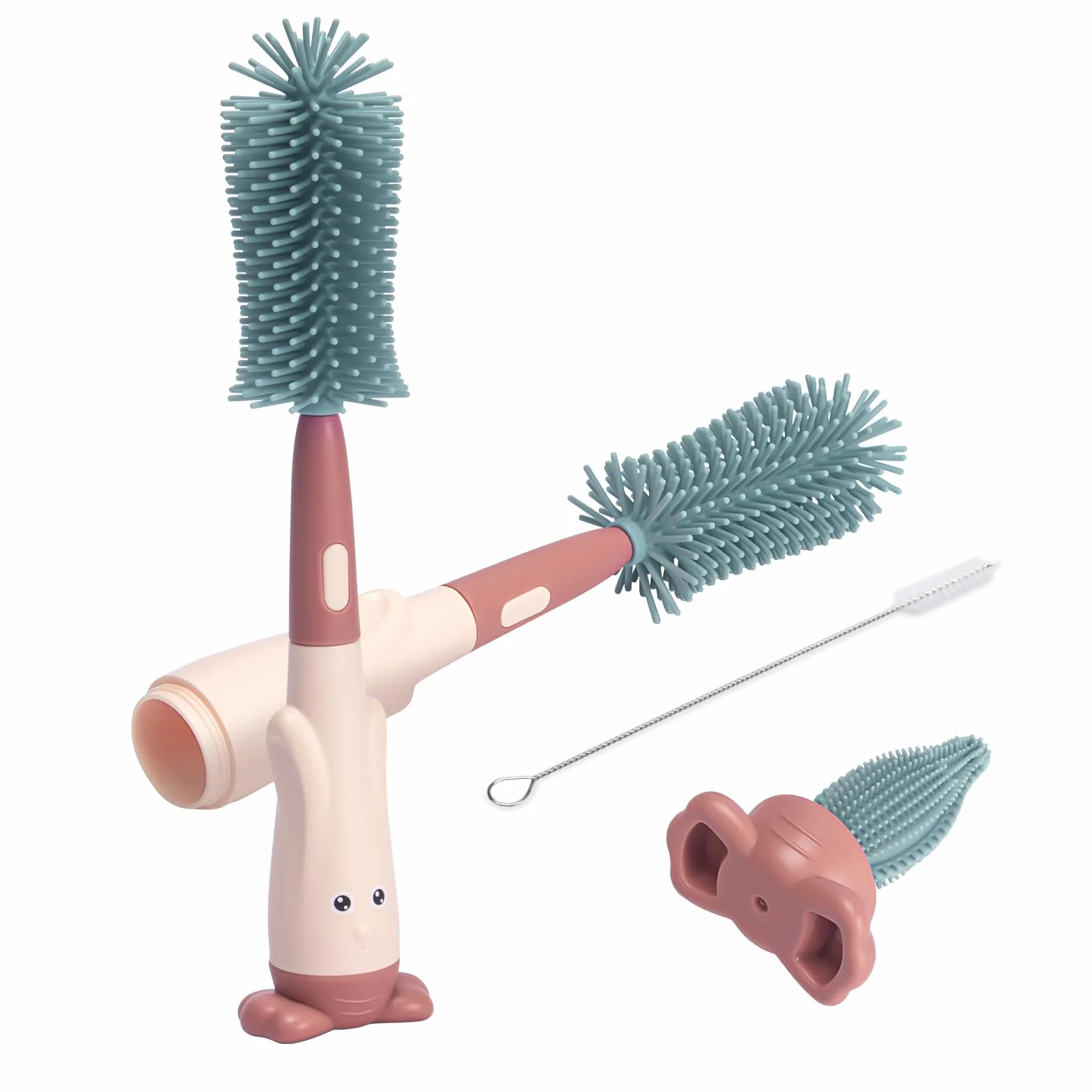 Brosses à Bouteilles en Silicone Alyvisun 3 en 1 Brosse Biberon Bébé à Paille Rouge