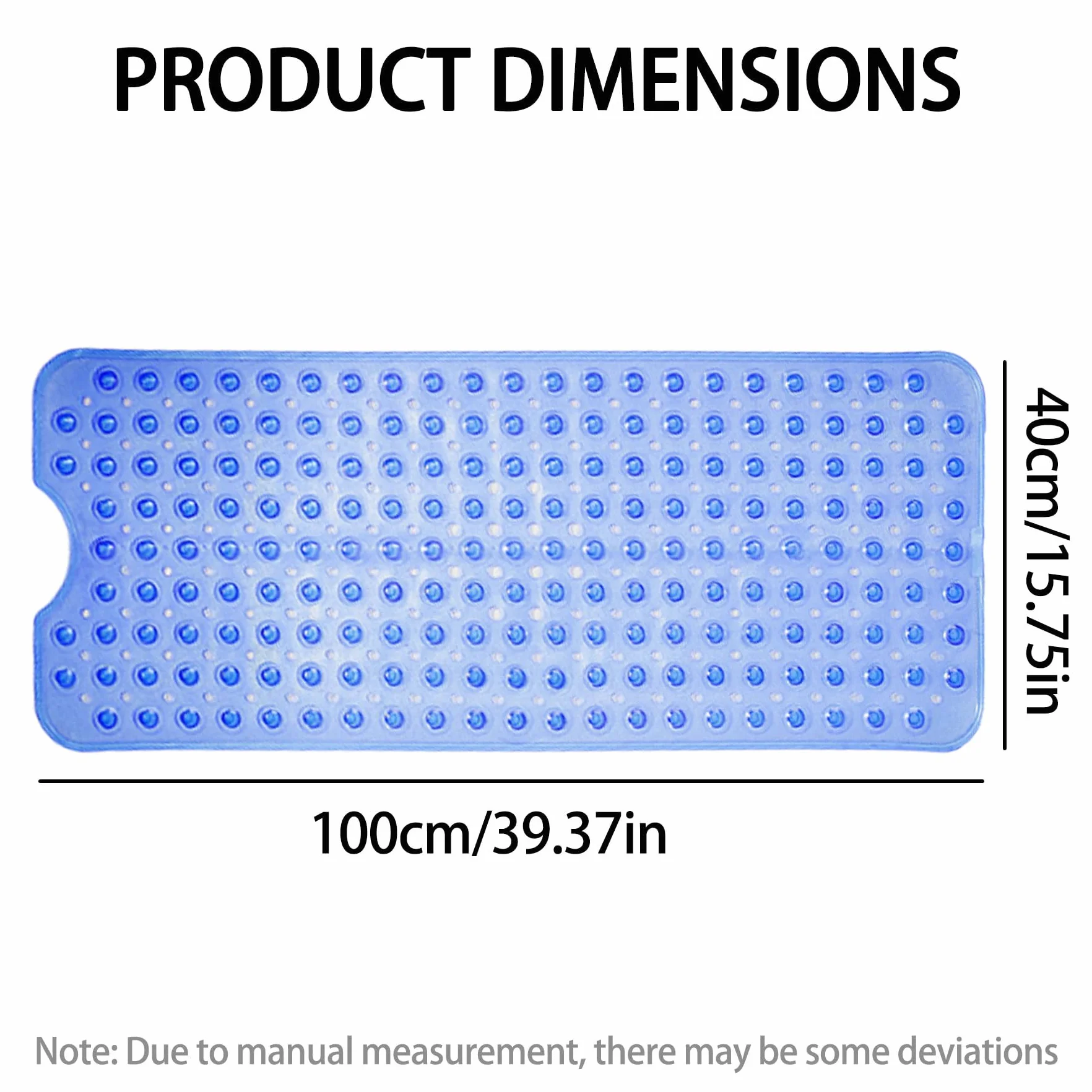 Tapis de Bain Antiglissant 100 x 40cm, PVC Caoutchouc Naturel Ventosa, Estera de Douche Lavable Antibactérien (Bleu Profond)
