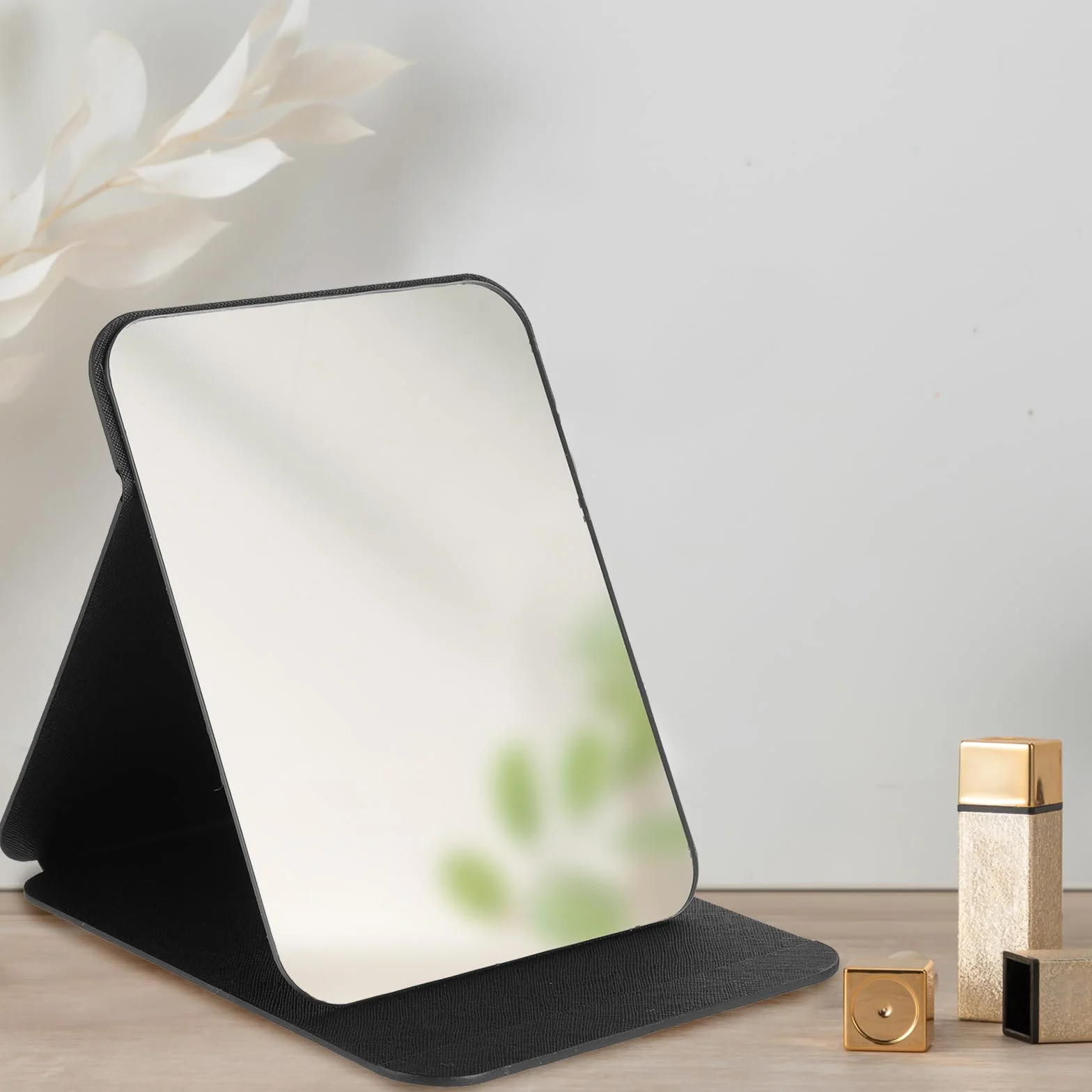 Miroir de Voyage Pliable 21,5 x 15,5 cm avec Housse en PU