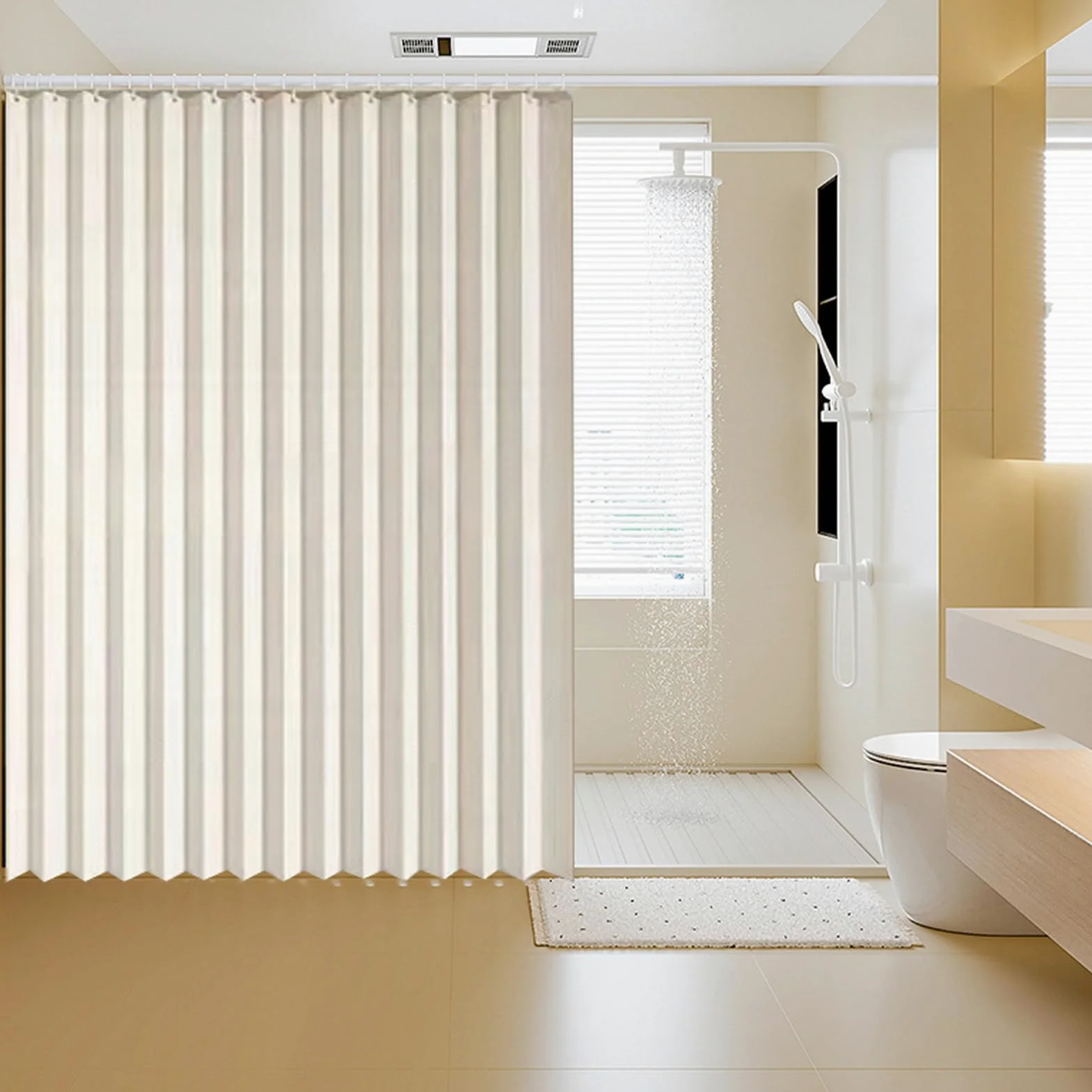 Rideau de douche imperméable en tissu antisoldé avec crochets - Rideau de salle de bain pliable à séchage rapide - Bleu - 200 x 180 cm - Élégant et durable pour décoration d'intérieur