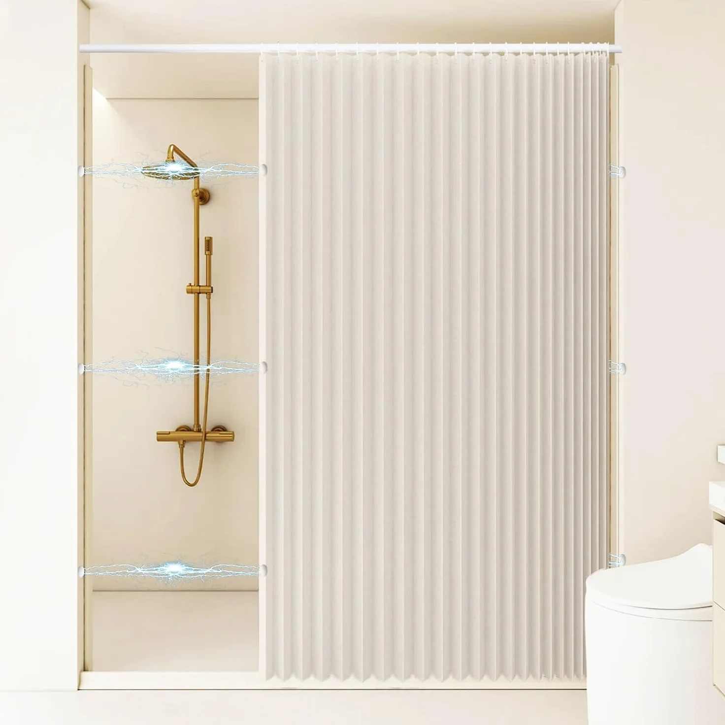 Rideau de Douche Pliable et imperméable avec Crochets, idéal pour Les salles de Bain et Les séparations de pièces.- W120xH200cm-Beige