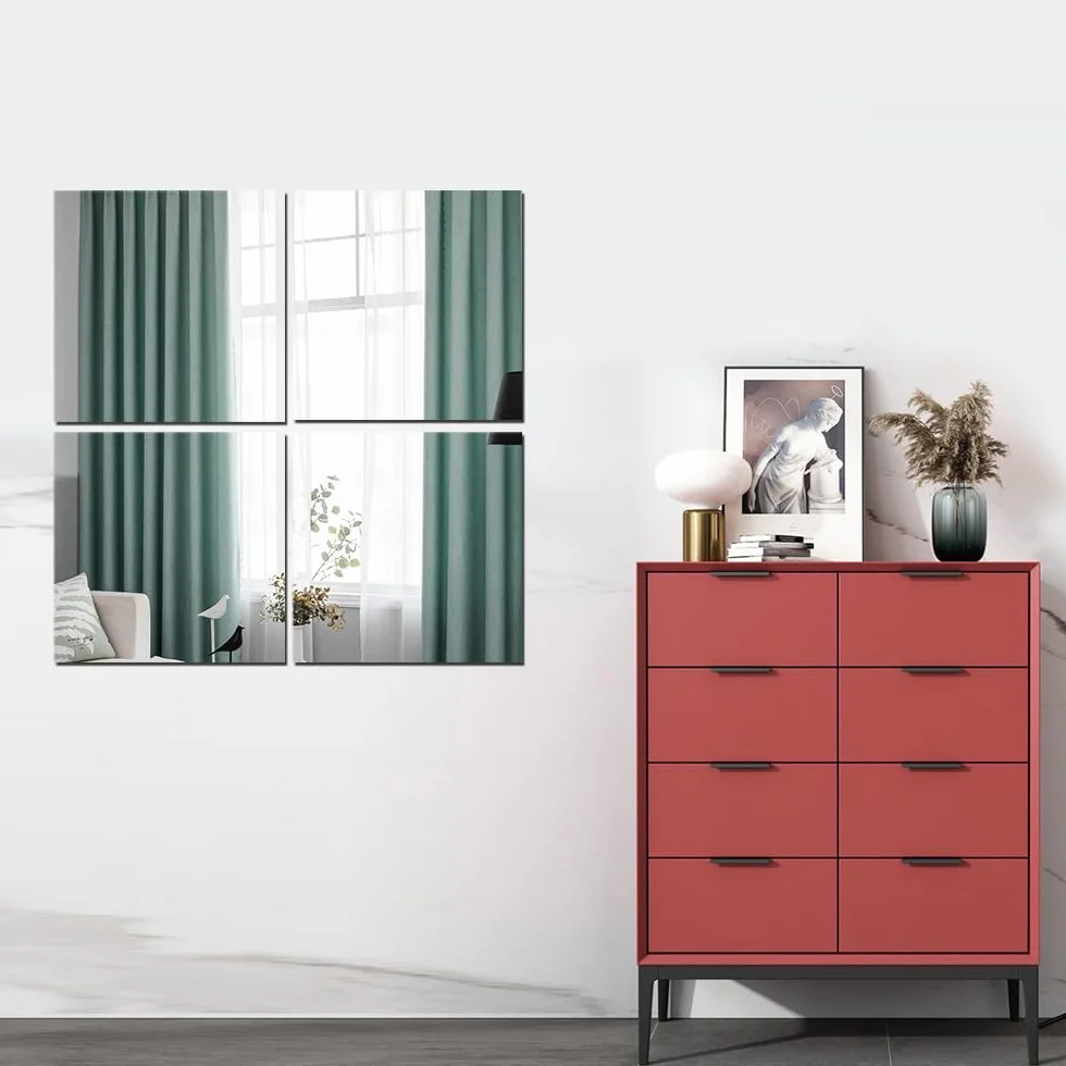 Miroirs adhésifs acrylique pleine longueur HD incassables 4 pièces pour mur