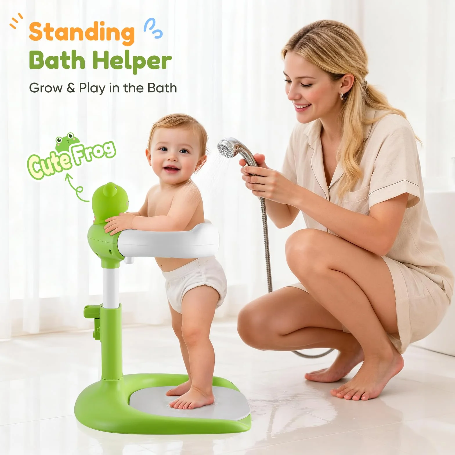 Support de Douche Bébé Debout, Baby Shower Stand Bath pour 6-36 Mois, Tour de Douche Réglable