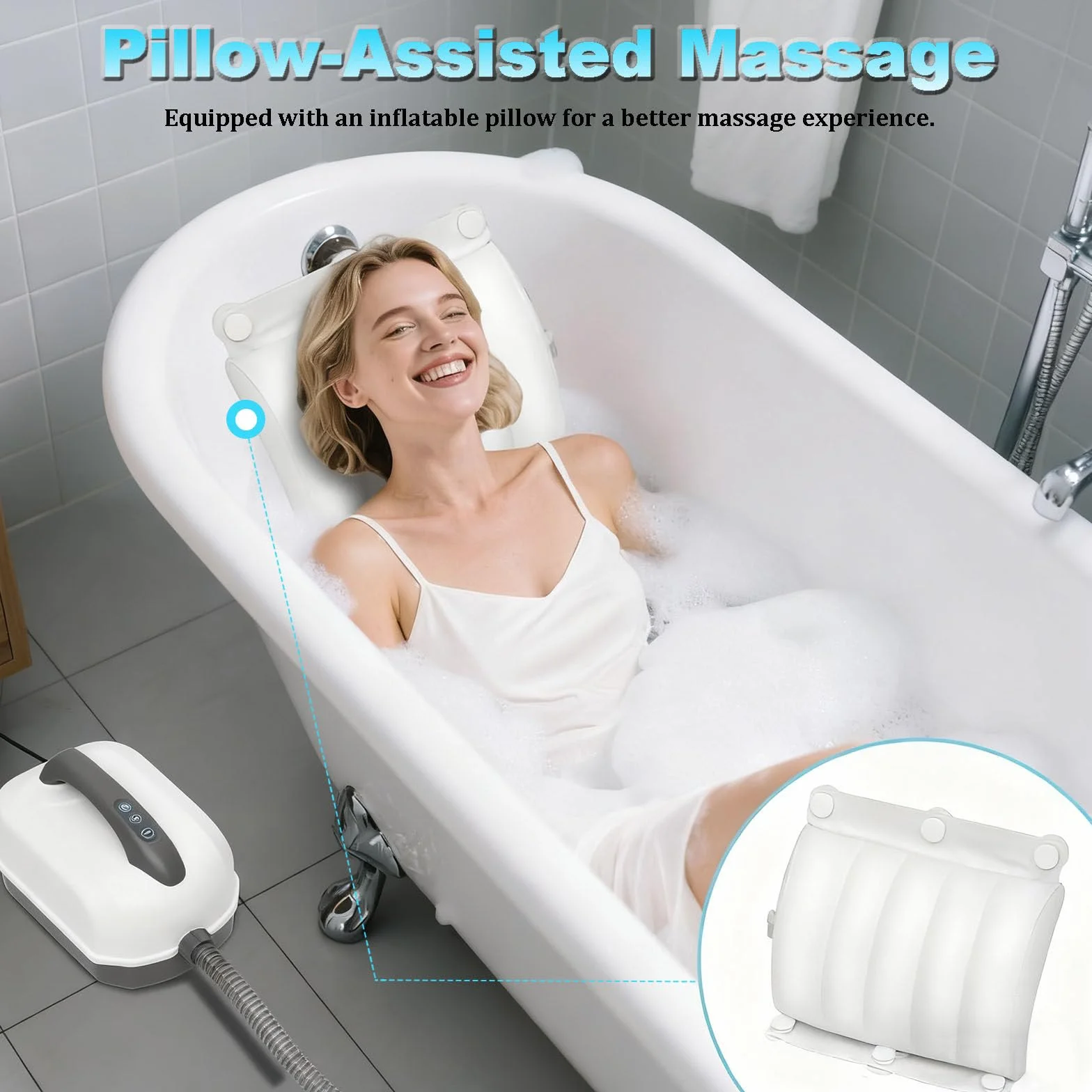 Tapis de Bain à Bulles avec Télécommande 93 Jets 6 Niveaux Lumières LED 7 Couleurs Pompe à Air Améliorée Portable