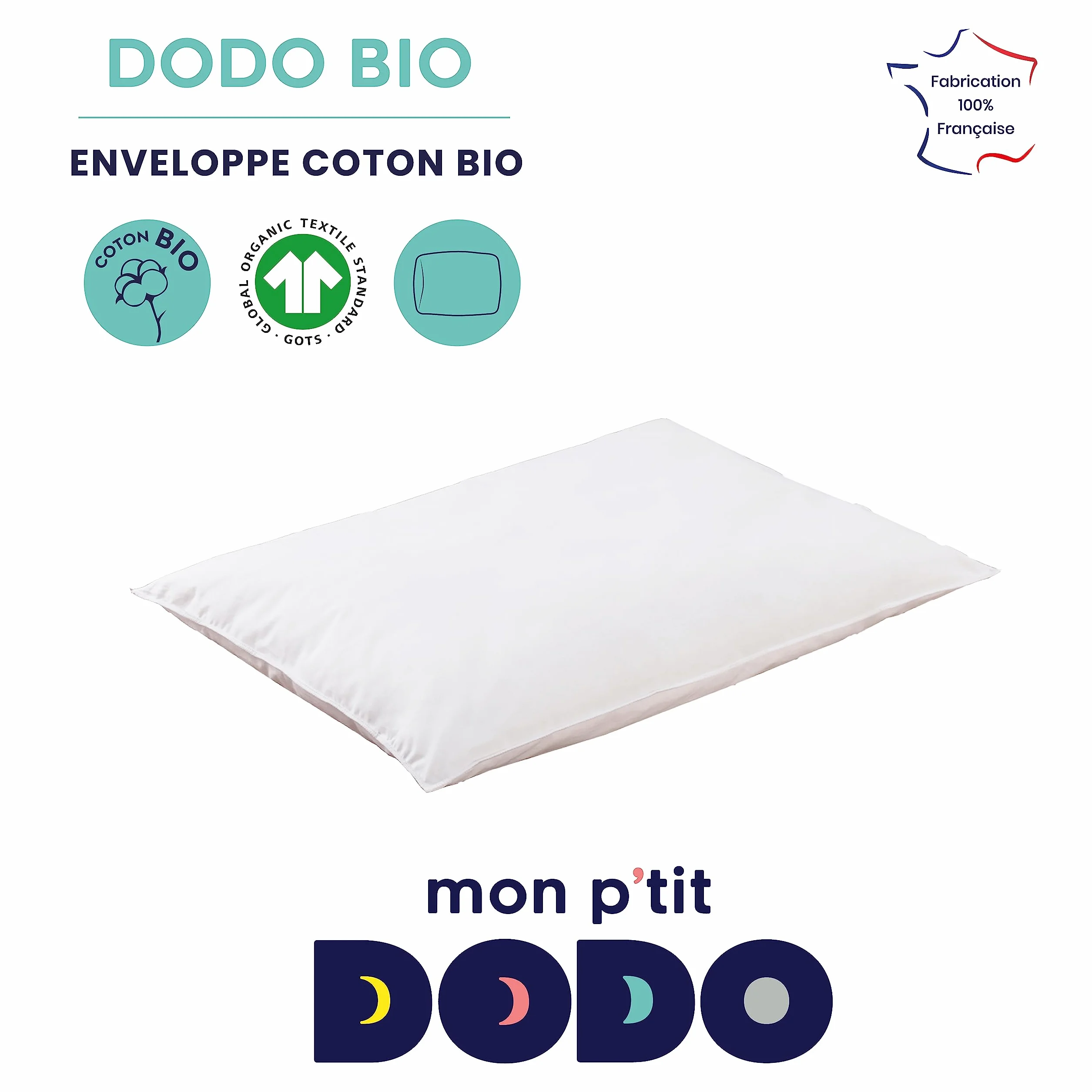 MON P'TIT DODO OREILLER BIO 40x60 BLANC fabrication française