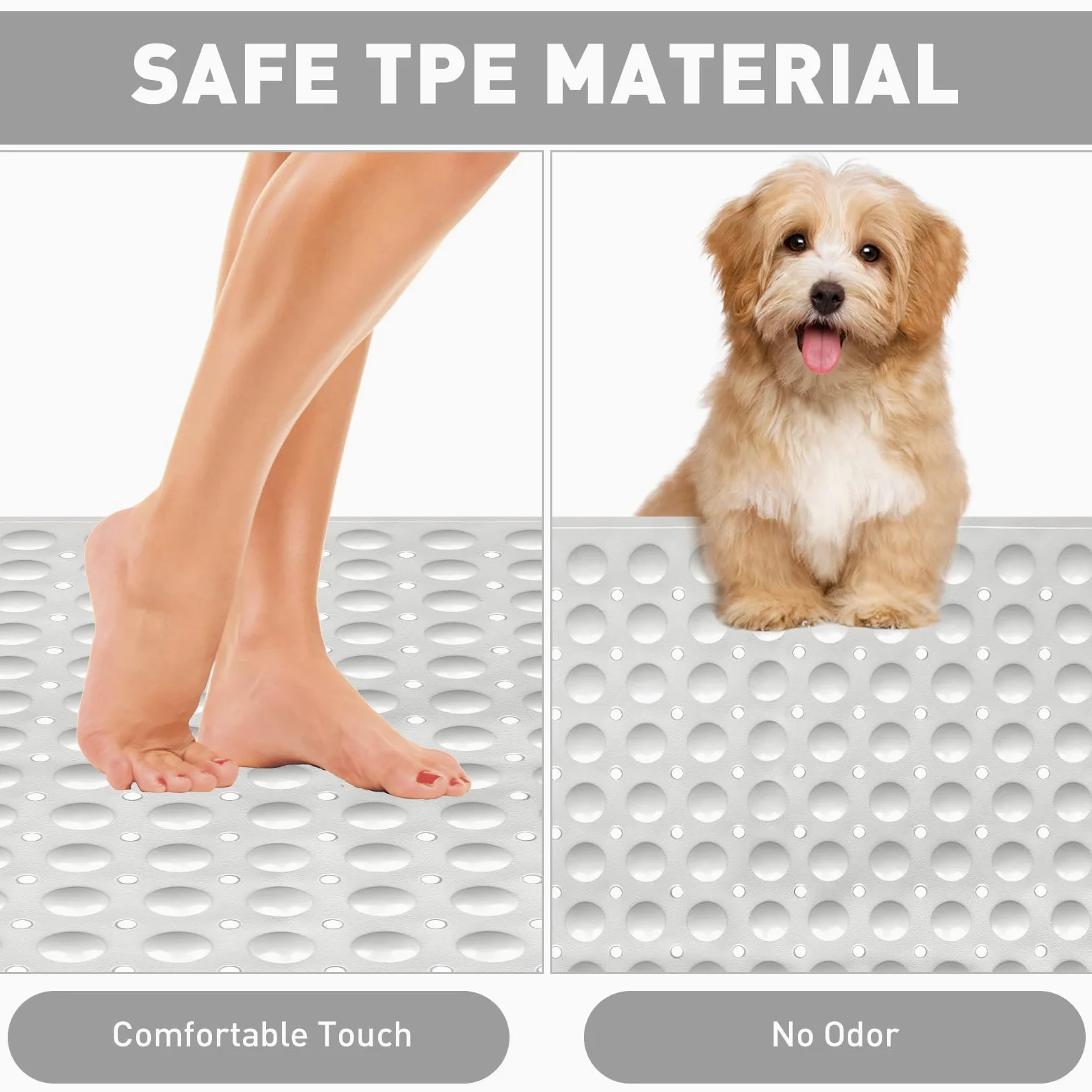 Tapis de douche antidérapant : tapis de douche extra large en TPE pour l'intérieur – Tapis de douche antidérapant mat avec trou de drainage et ventouses pour personnes âgées