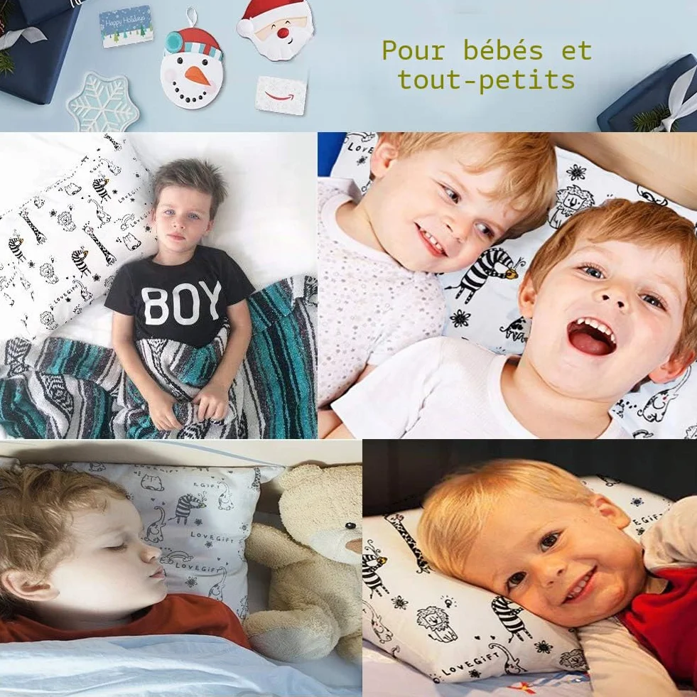 Oreiller pour Enfant 33 x 45 cm Hypoallergénique 100% Coton Biologique Lavable Machine