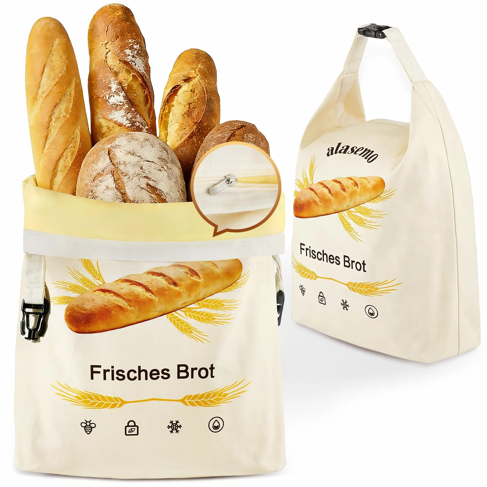 Sacs à pain réutilisables en cire d'abeille fond plat lot de 2 L35×25cm et S31,5×21