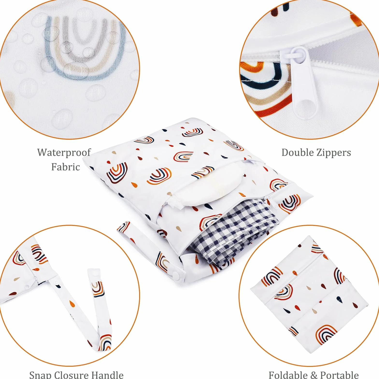 Sac à Couches Lavables 2 PCS Wetbag Étanche Réutilisable Double Fermeture Eclair Arcenciel Blanc
