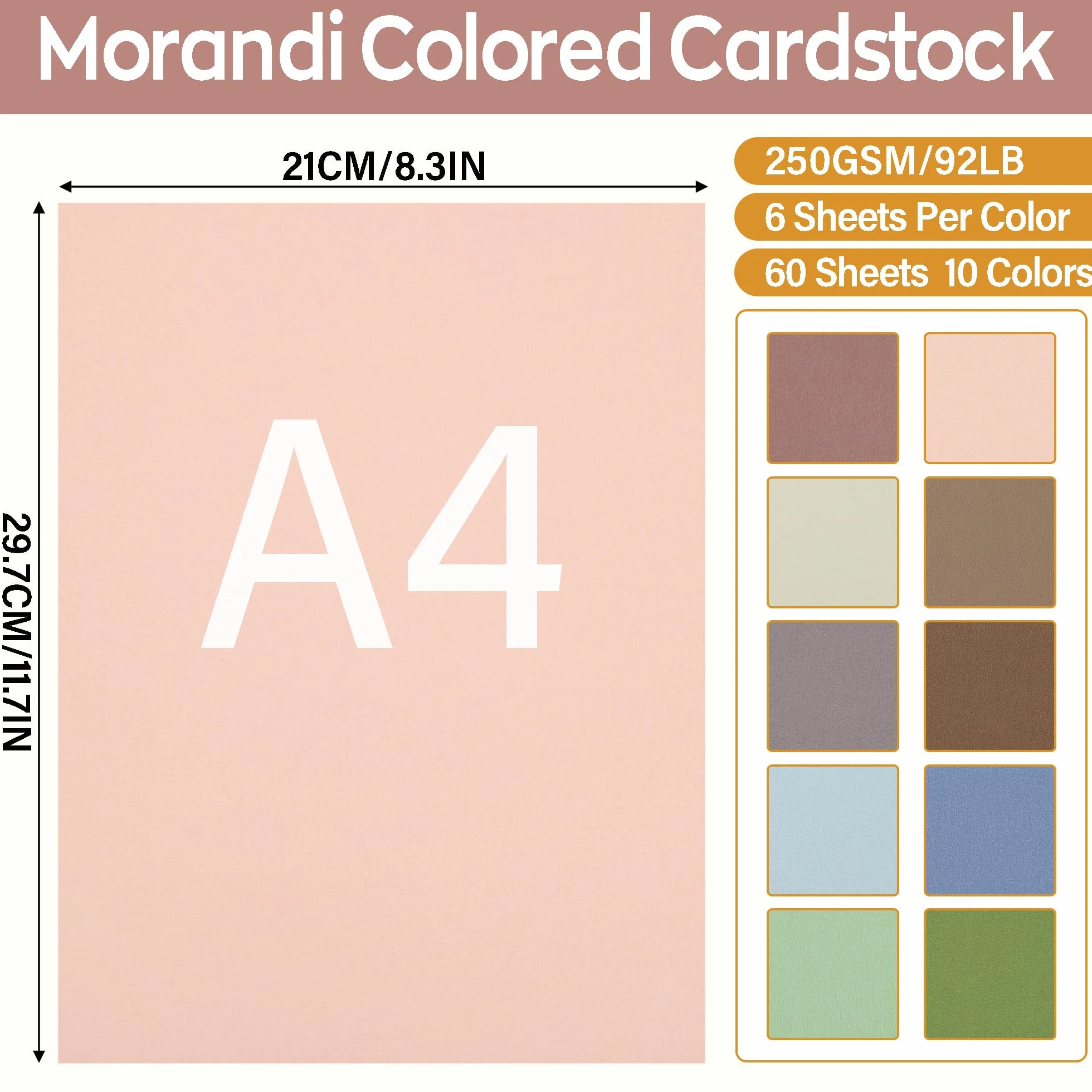 Carton Morandi A4 250GSM 92LB 60 Feuilles Couleurs DIY Arts Crafts Imprimerie