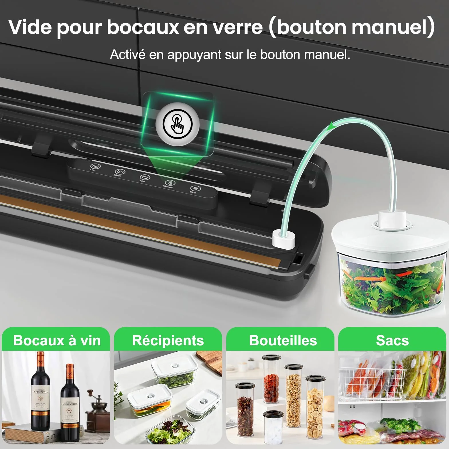 Raycial Machine Sous Vide Alimentaire 7-en-1 130W 90 kPa avec Cutter et 10 Sacs