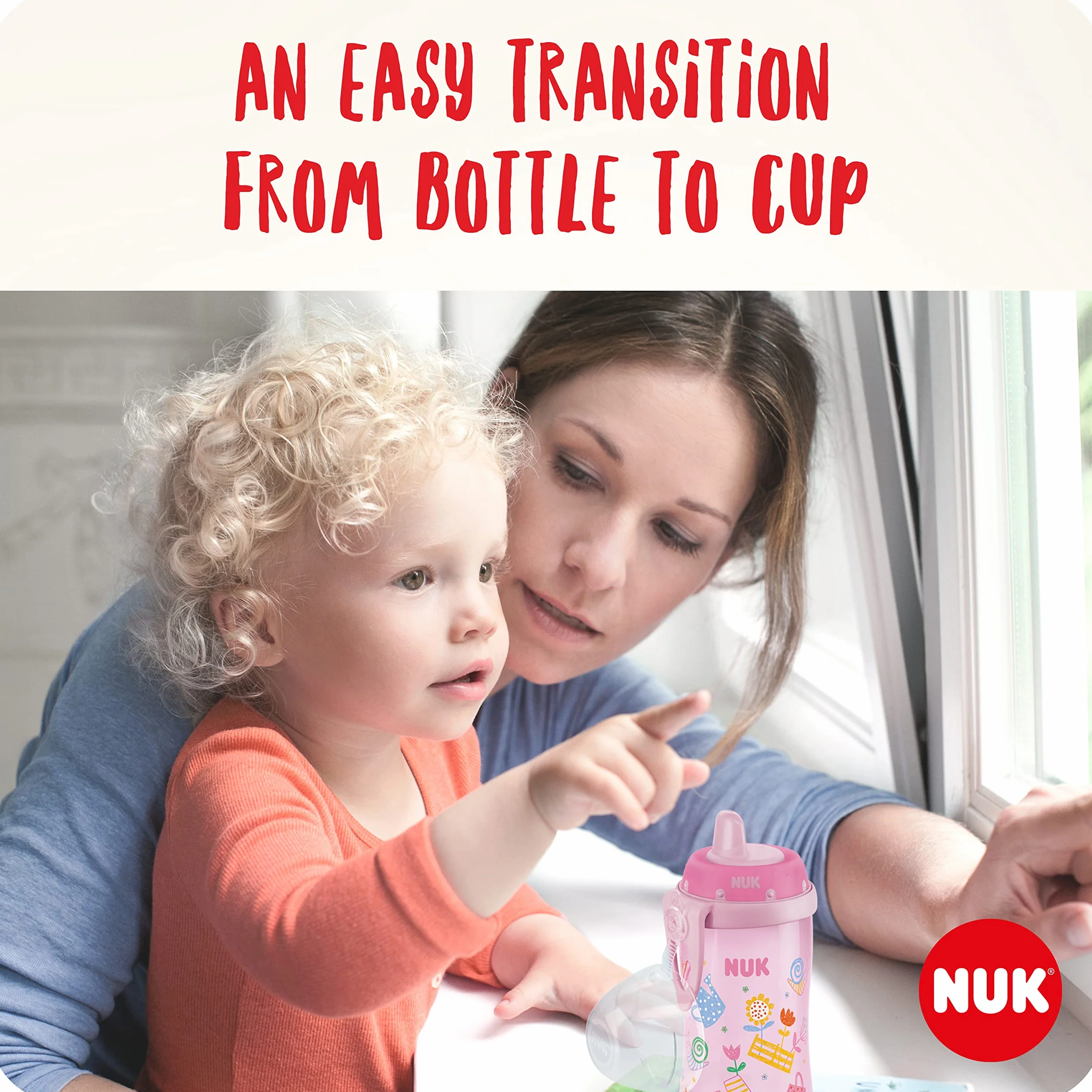 NUK Kiddy Cup Night Gobelet enfant 300 ml bec verseur anti-fuite brille dans le noir sans BPA violet