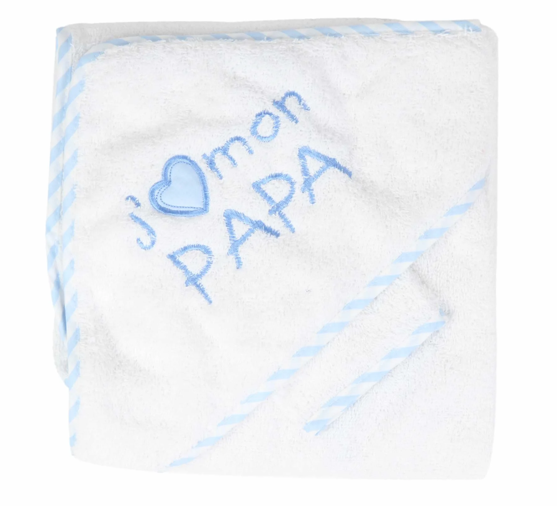 Sortie de bain j'aime mon papa avec gant, idée cadeau naissance Blanc Bleu
